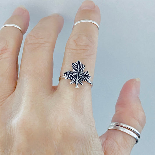 Sterling Silver Delicate Maple Leaf Ring, Tree Ring, Canadian Leaves, Silver Rings, Canada Trees