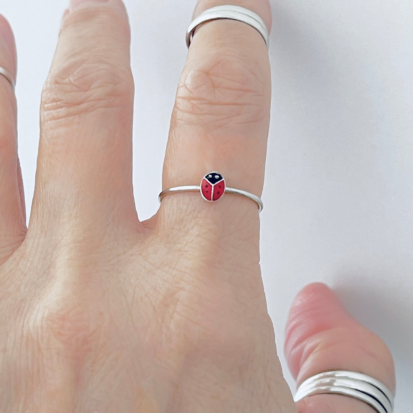 925 Sterling Silver Dainty Tiny Ladybug Ring | Spirit Bug Nature Silver Rings