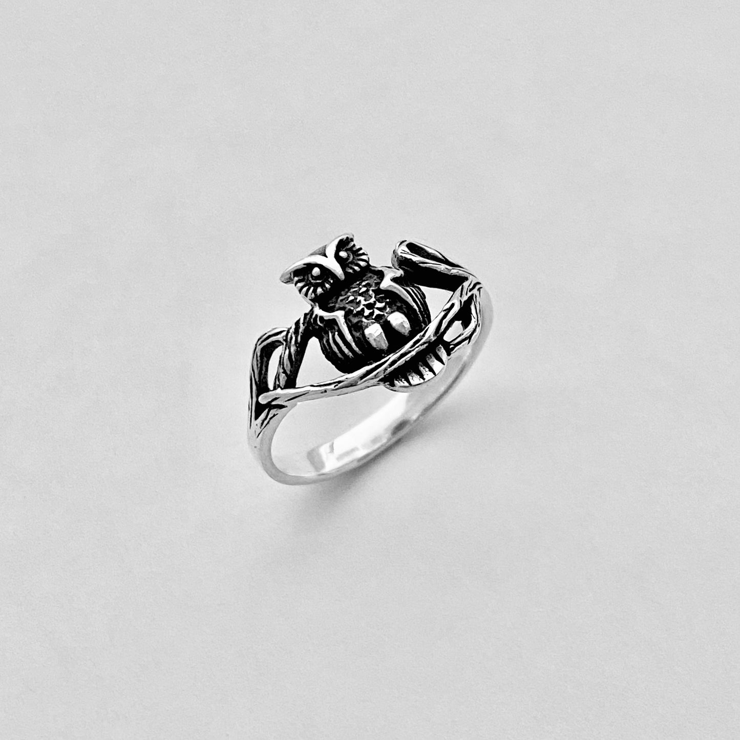 Sterling Silver Owl on Branch Ring, Spirit Bird Rings, Animal Jewelry