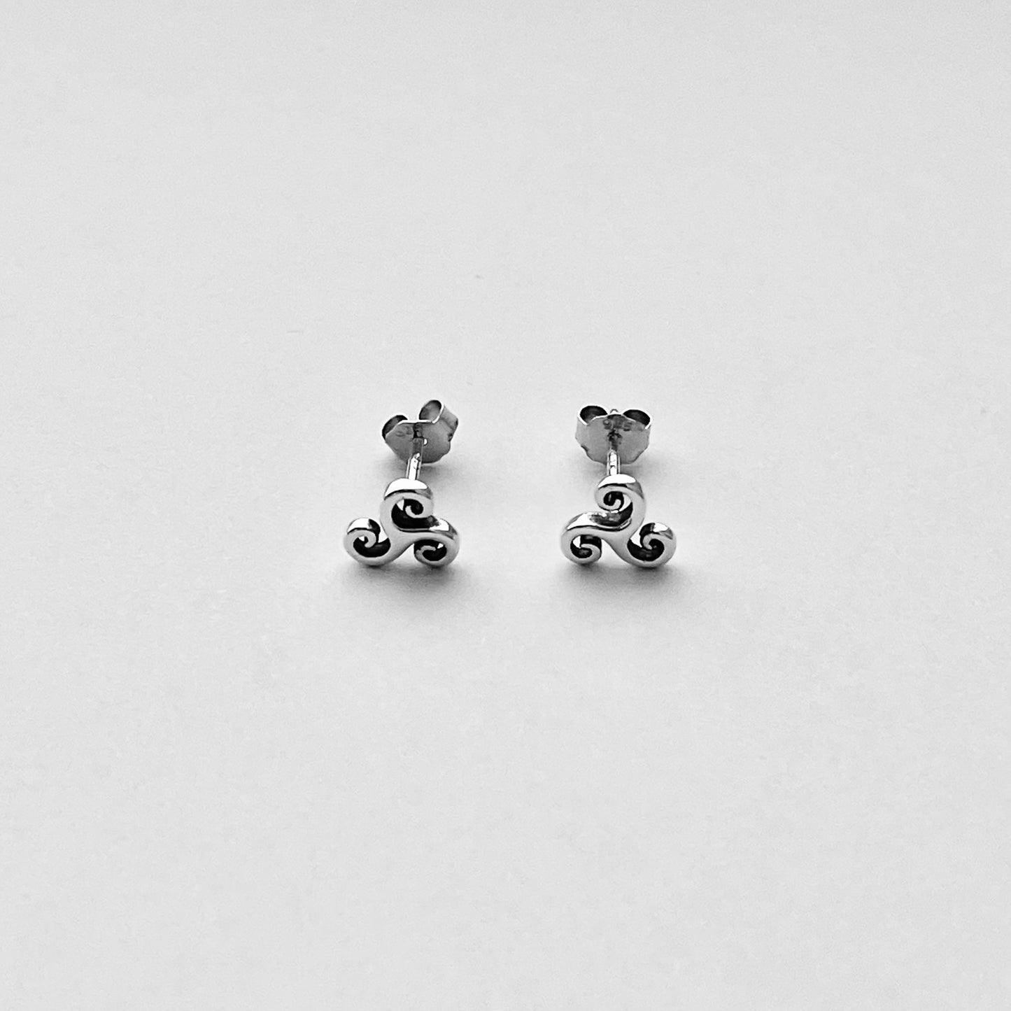 Sterling Silver Minimalist Triskele Earring, Triskelion Earrings, Stud Silver Earrings