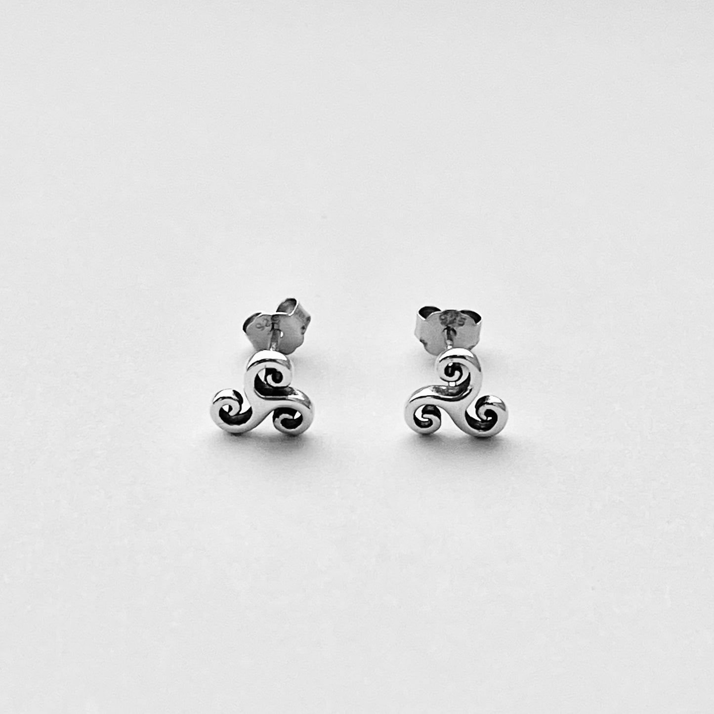 Sterling Silver Minimalist Triskele Earring, Triskelion Earrings, Stud Silver Earrings