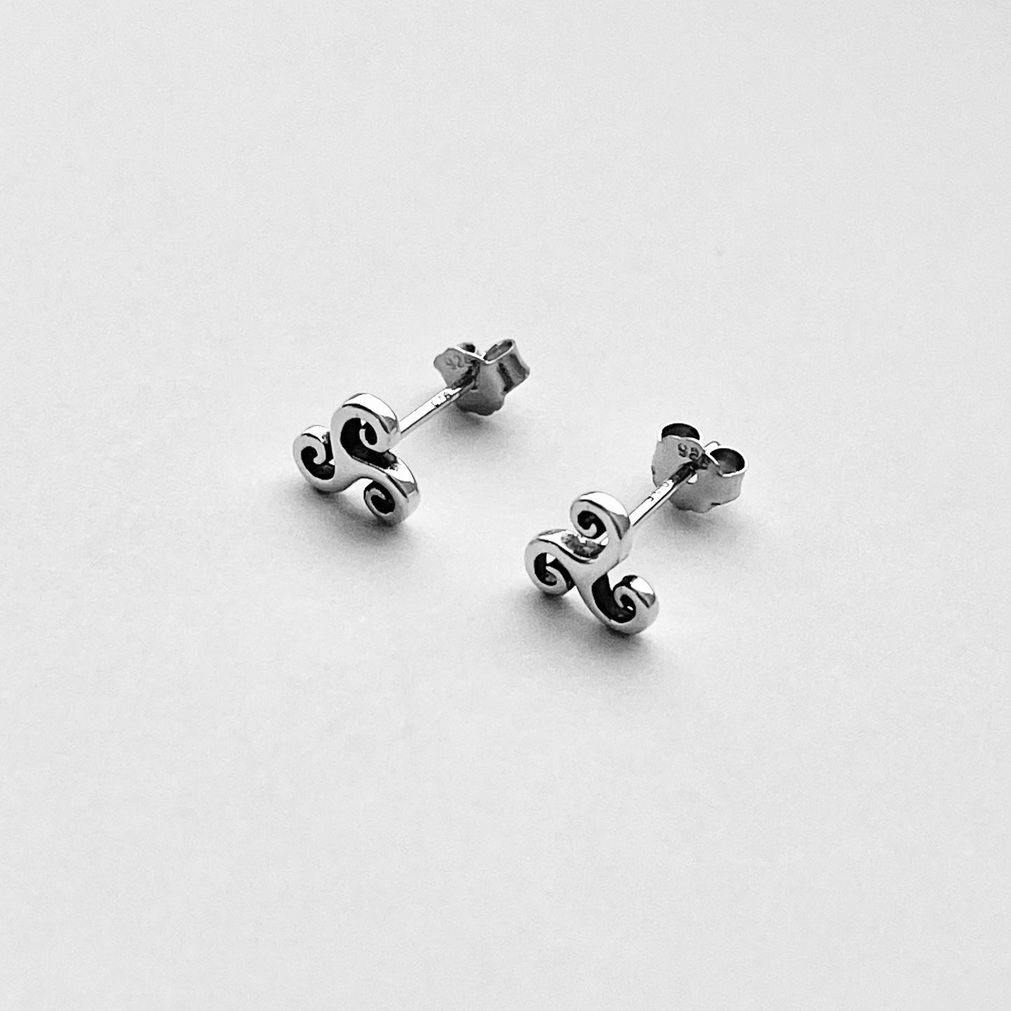 Sterling Silver Minimalist Triskele Earring, Triskelion Earrings, Stud Silver Earrings