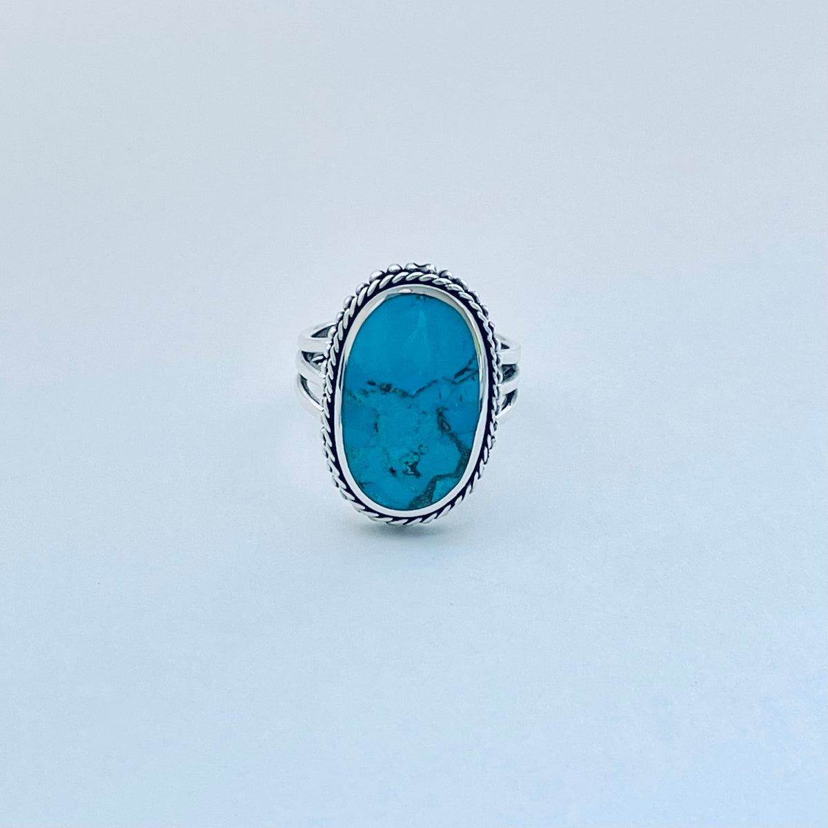 925 Sterling Silver Braid & Dots Genuine Turquoise Ring | Statement Triple Band Stone Rings