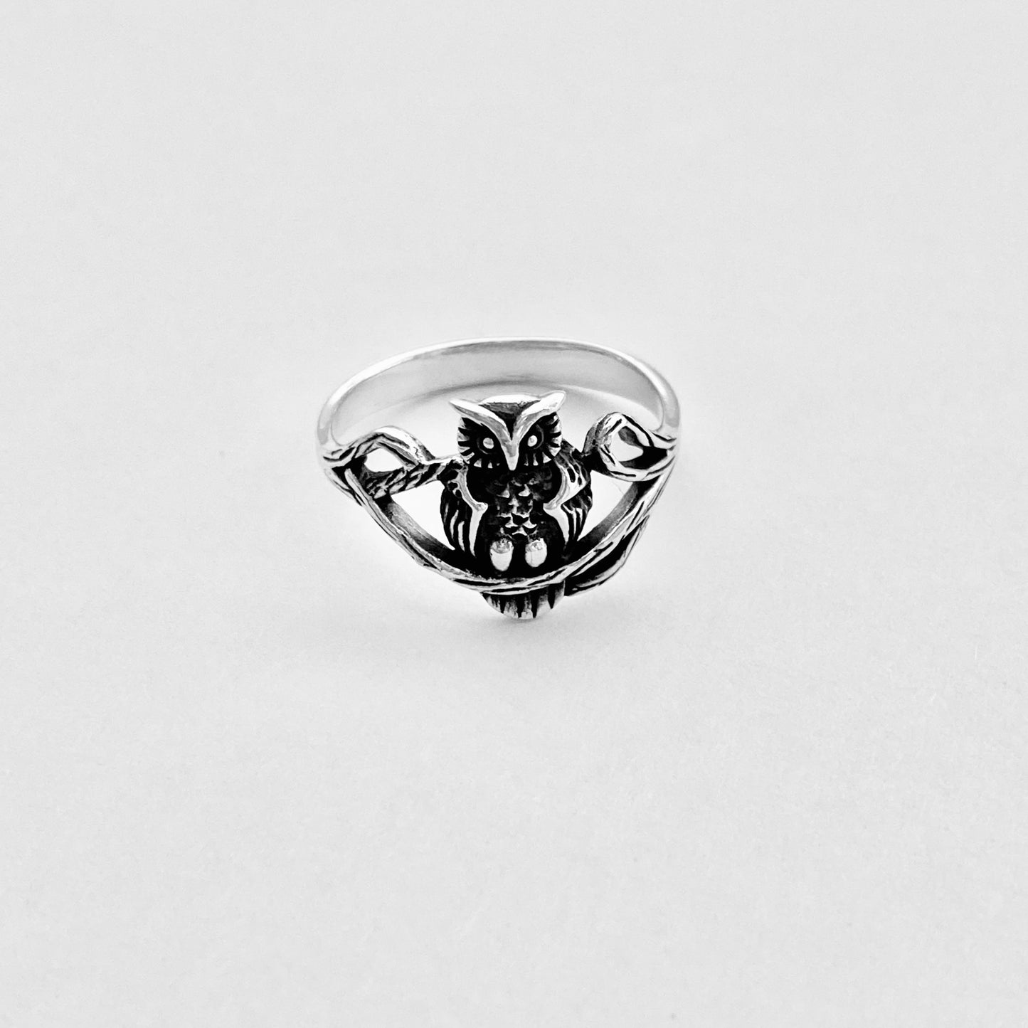 Sterling Silver Owl on Branch Ring, Spirit Bird Rings, Animal Jewelry