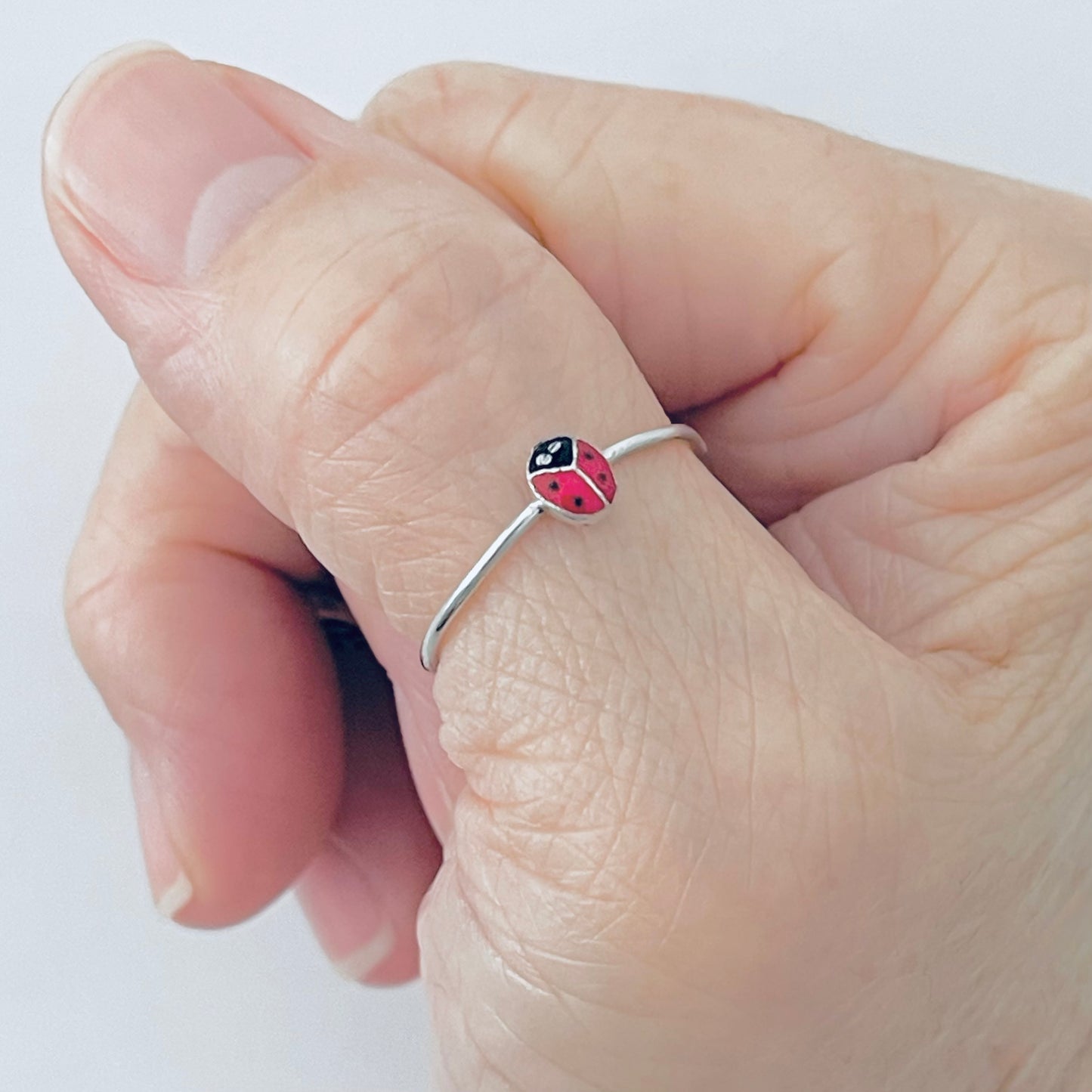 925 Sterling Silver Dainty Tiny Ladybug Ring | Spirit Bug Nature Silver Rings