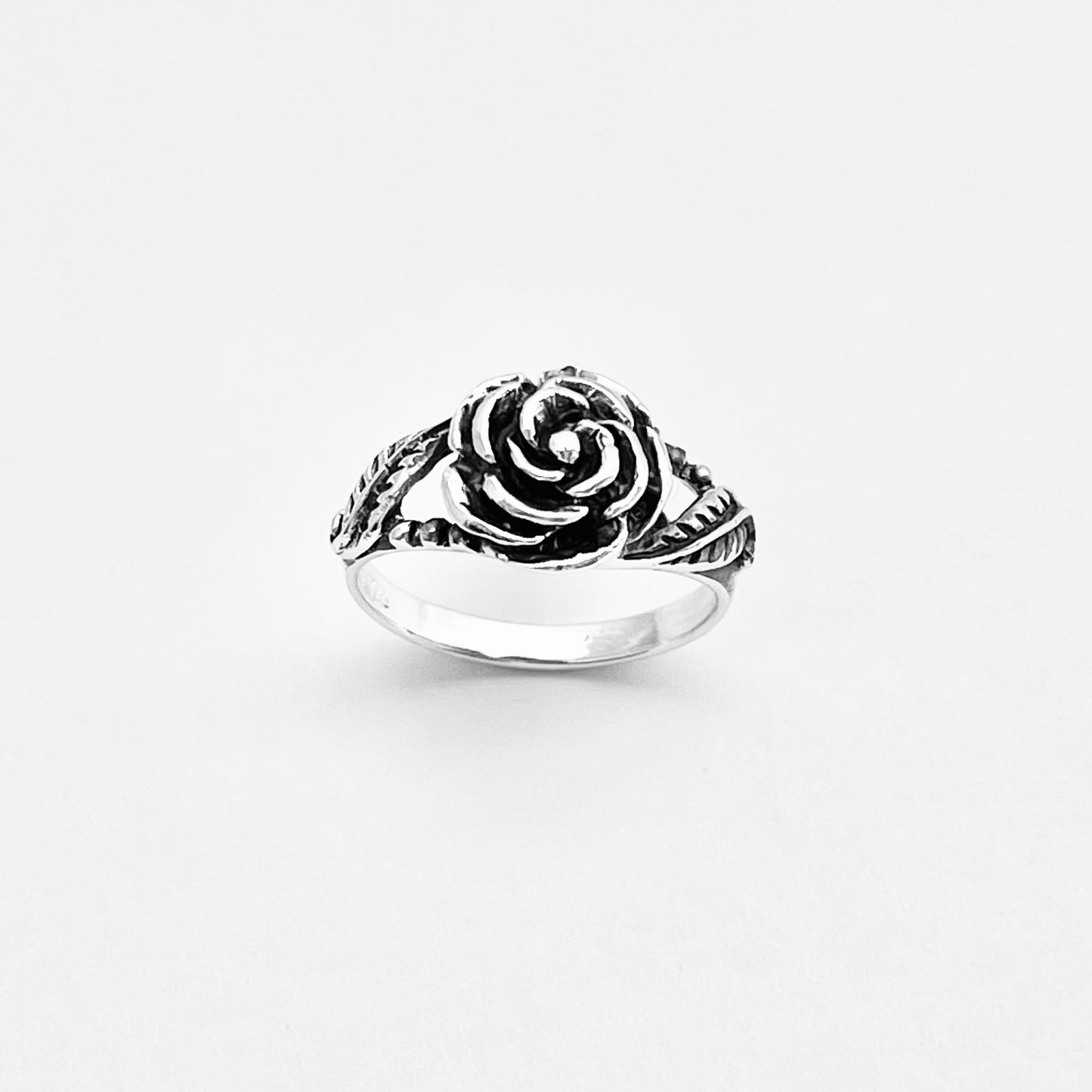 925 Sterling Silver Rose Ring with Leaves | Floral Love Roses Flower Silver Rings