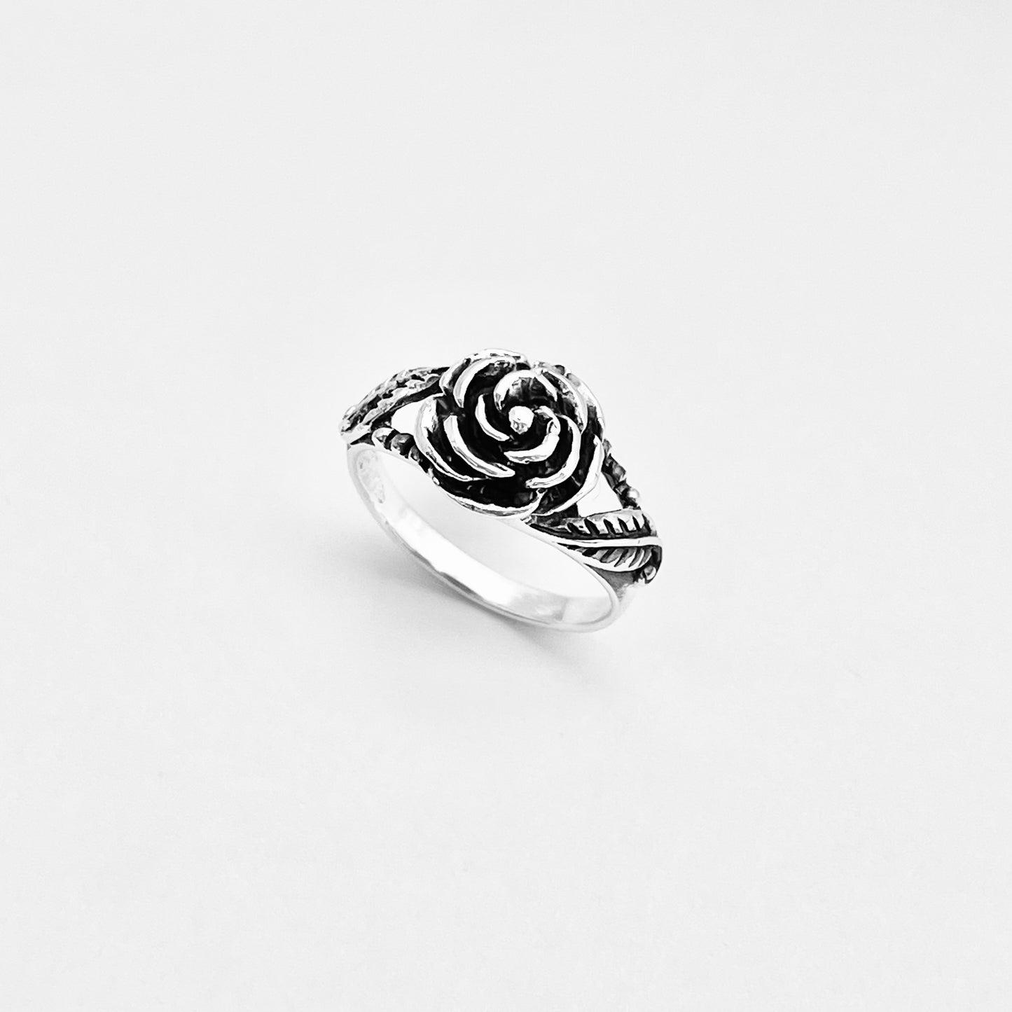925 Sterling Silver Rose Ring with Leaves | Floral Love Roses Flower Silver Rings
