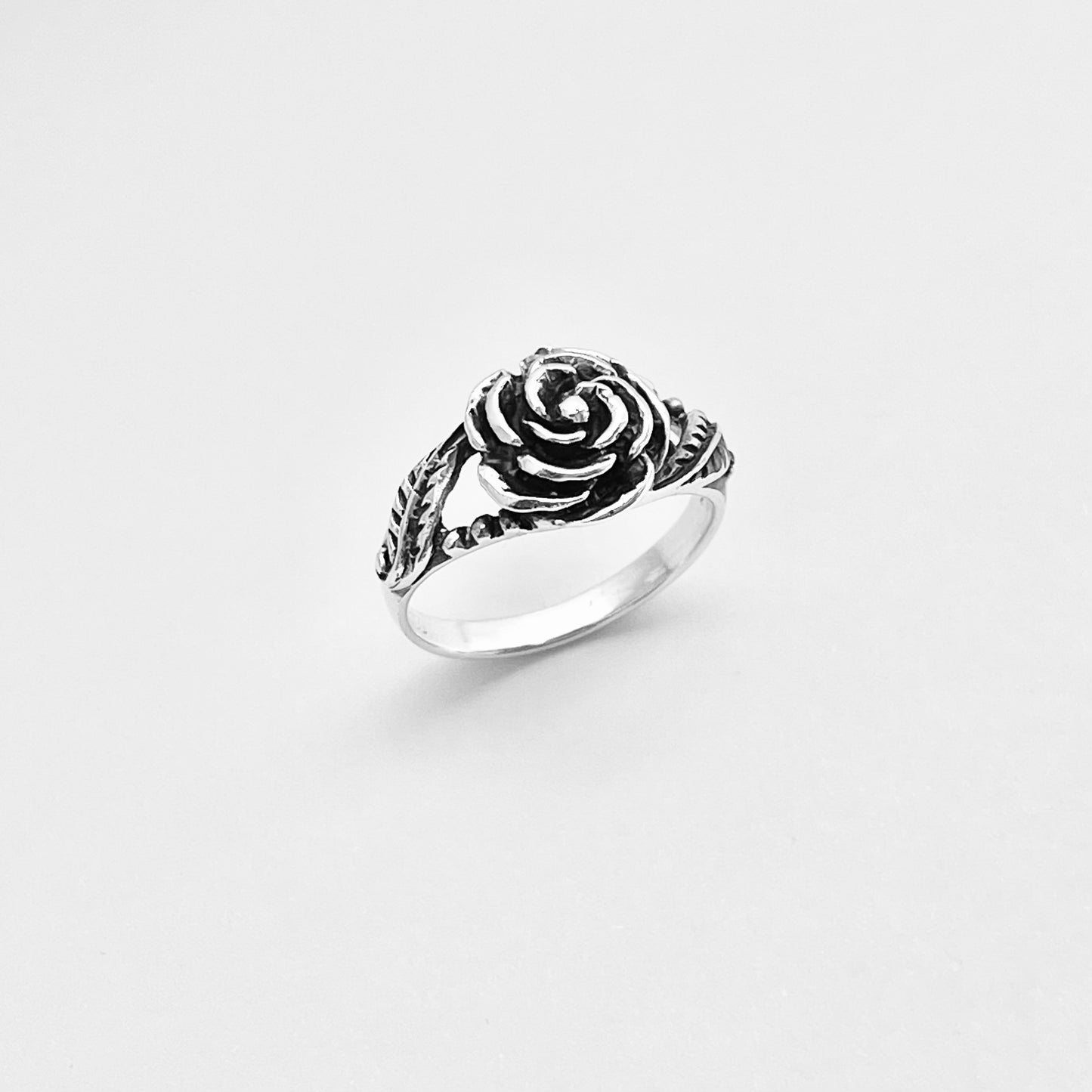 925 Sterling Silver Rose Ring with Leaves | Floral Love Roses Flower Silver Rings