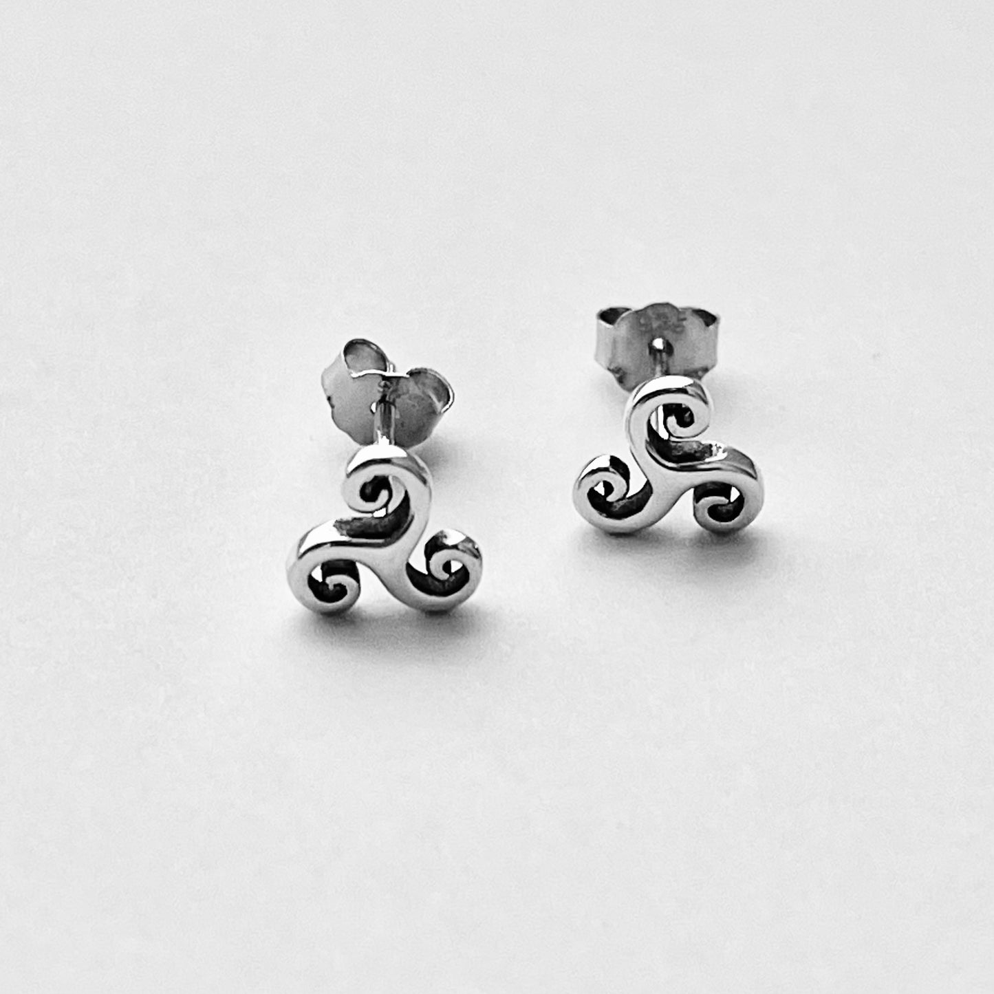 Sterling Silver Minimalist Triskele Earring, Triskelion Earrings, Stud Silver Earrings