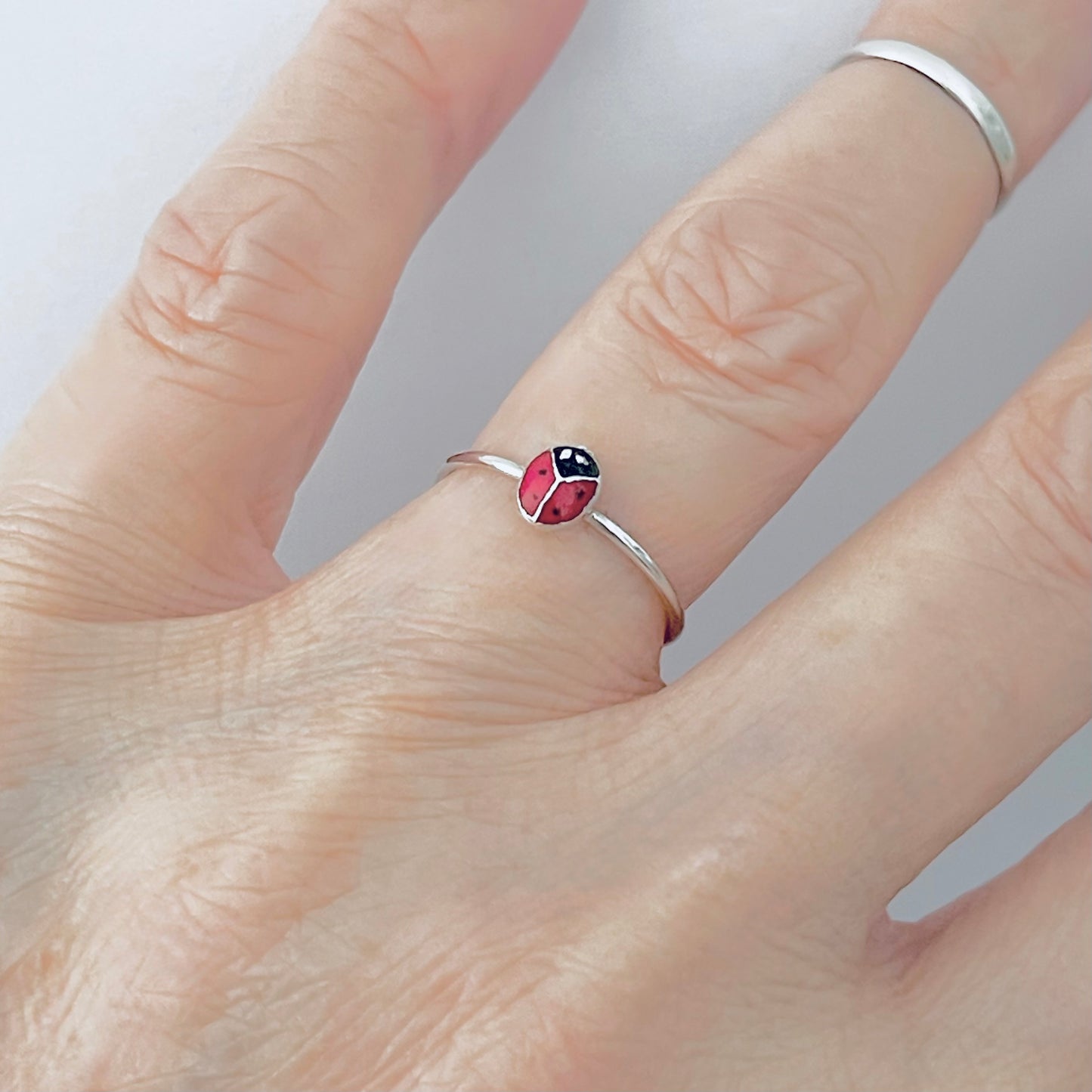 925 Sterling Silver Dainty Tiny Ladybug Ring | Spirit Bug Nature Silver Rings