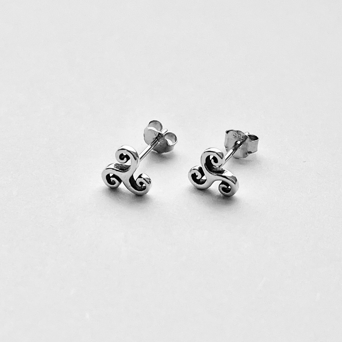 Sterling Silver Minimalist Triskele Earring, Triskelion Earrings, Stud Silver Earrings