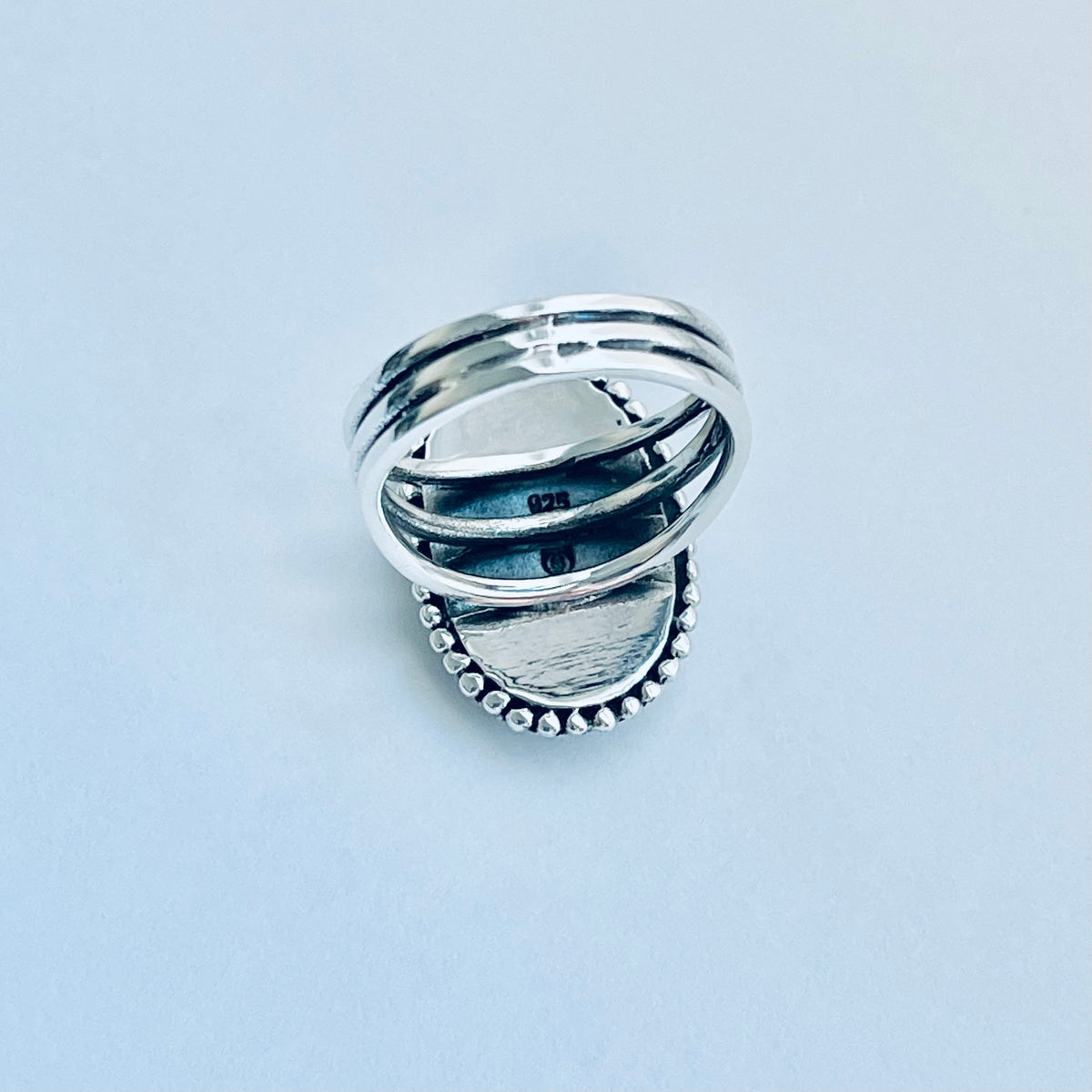 925 Sterling Silver Braid & Dots Genuine Turquoise Ring | Statement Triple Band Stone Rings