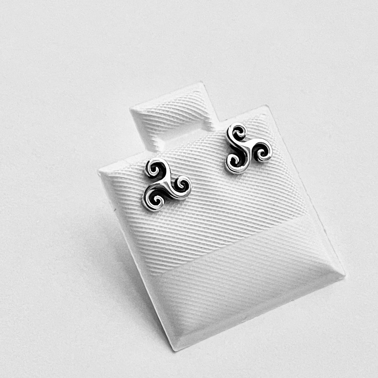 Sterling Silver Minimalist Triskele Earring, Triskelion Earrings, Stud Silver Earrings