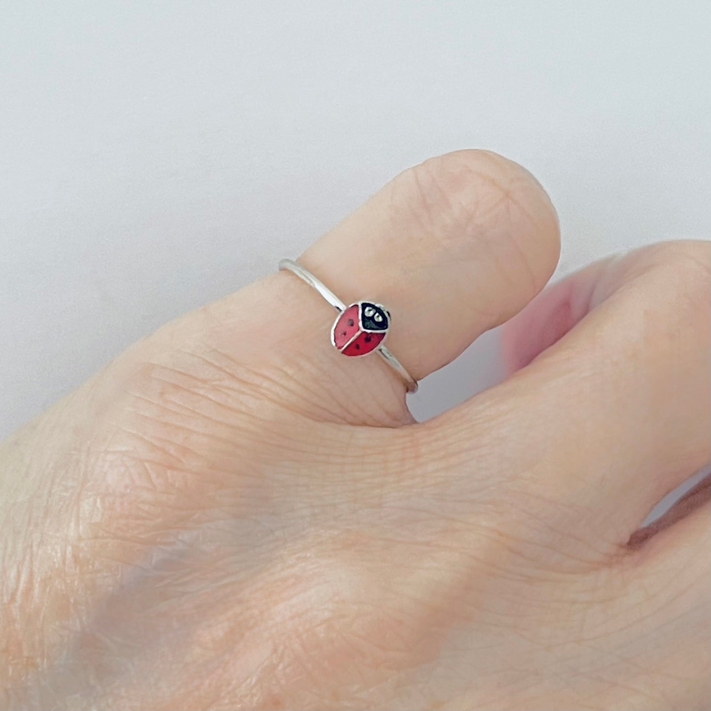 925 Sterling Silver Dainty Tiny Ladybug Ring | Spirit Bug Nature Silver Rings