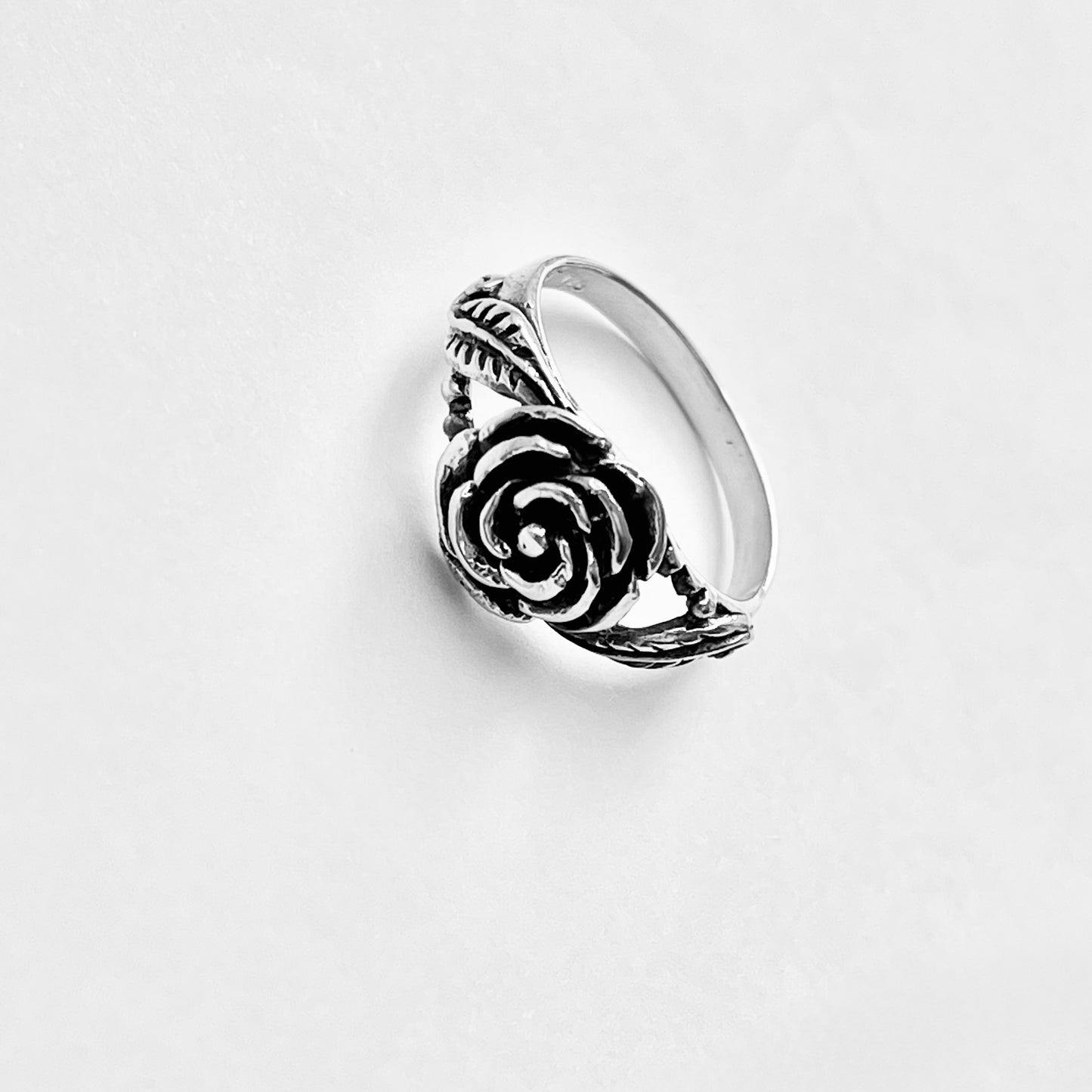 925 Sterling Silver Rose Ring with Leaves | Floral Love Roses Flower Silver Rings