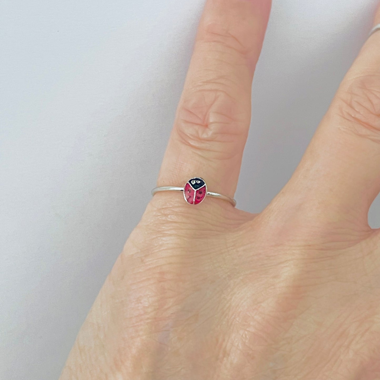 925 Sterling Silver Dainty Tiny Ladybug Ring | Spirit Bug Nature Silver Rings