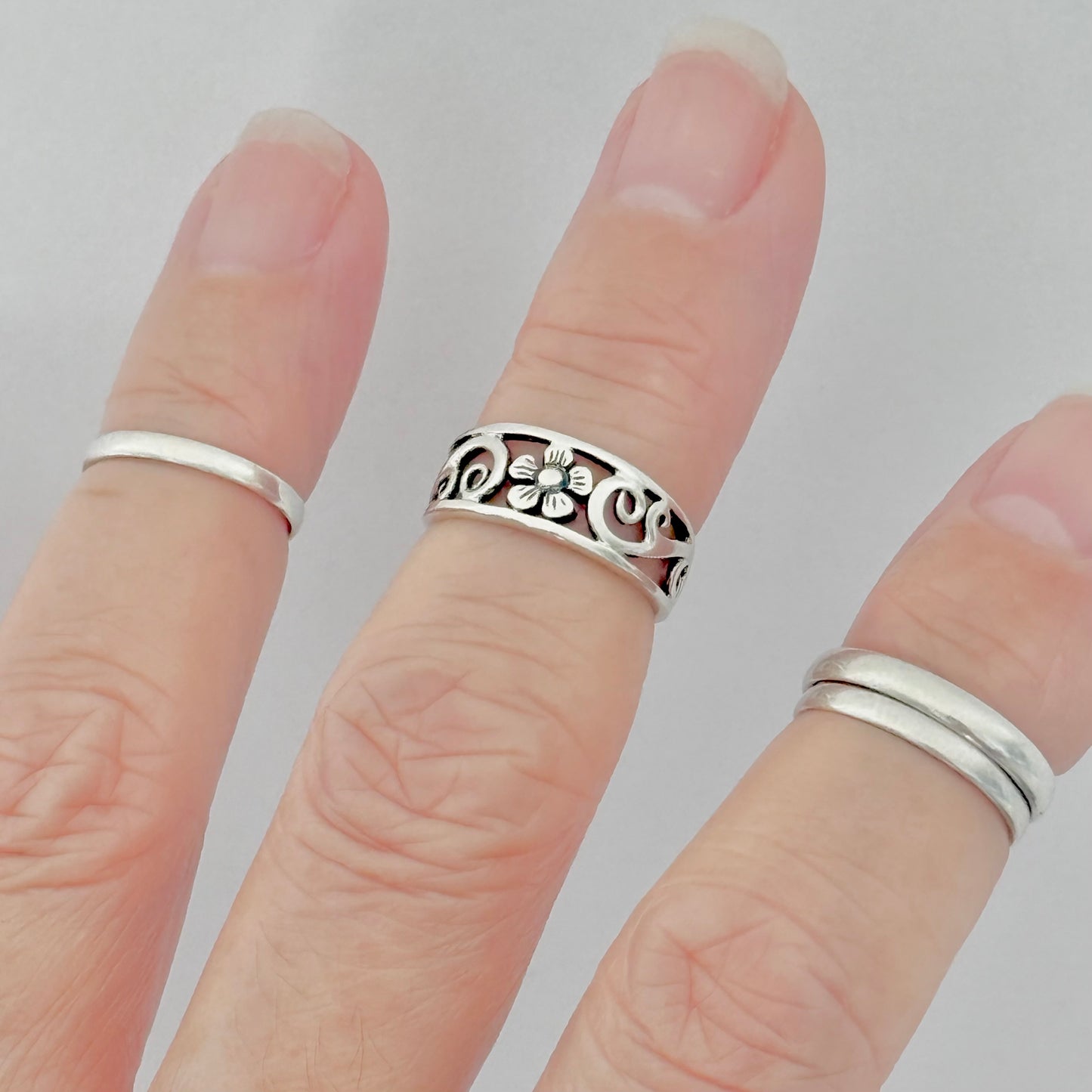 925 Sterling Silver Swirl & Flower Toe Ring | Forget Me Not Dainty Silver Ring