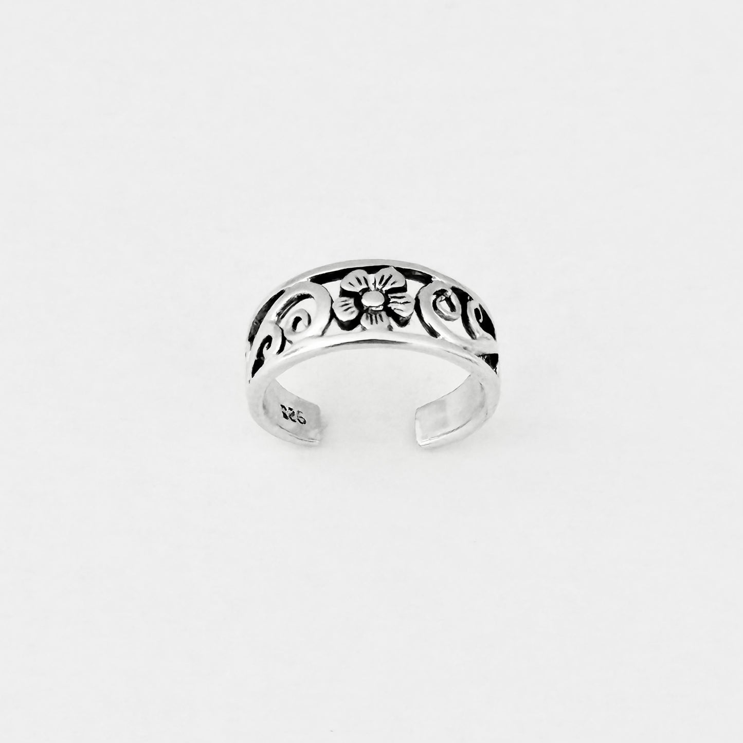 925 Sterling Silver Swirl & Flower Toe Ring | Forget Me Not Dainty Silver Ring