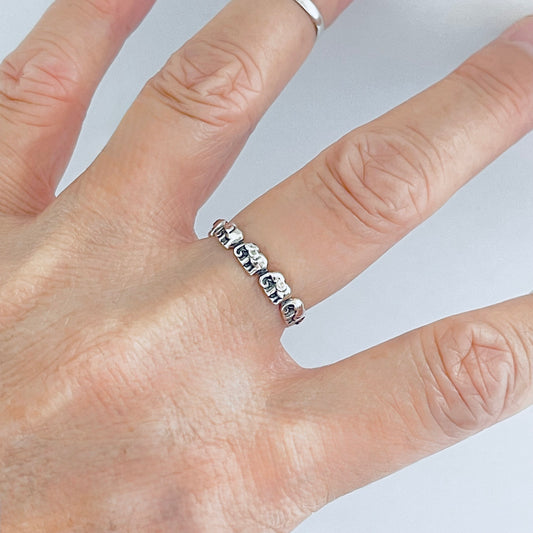 925 Sterling Silver Little Elephants Band Ring | Good Luck Stackable Wedding Silver Bands