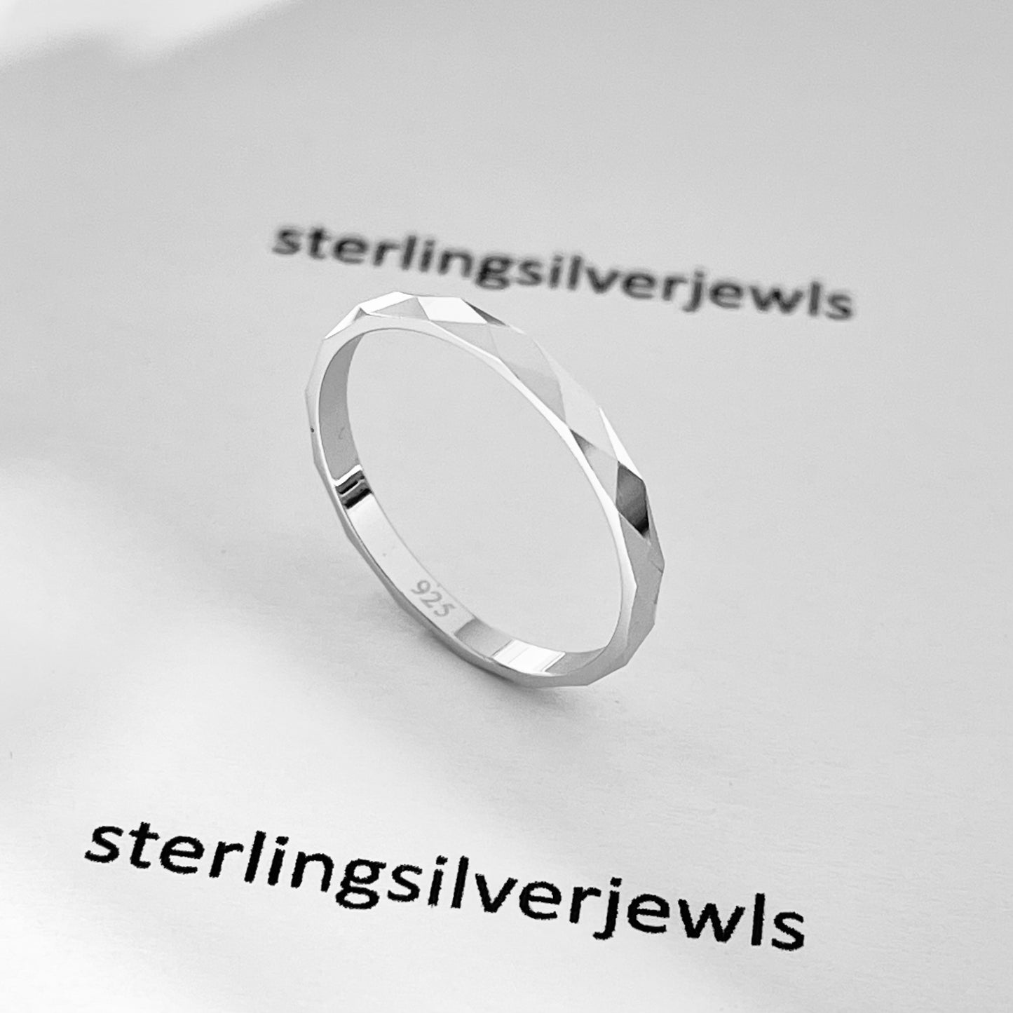 Sterling Silver Diamond Cut 2mm Band Ring, Wedding Silver Rings, Stackable Bands