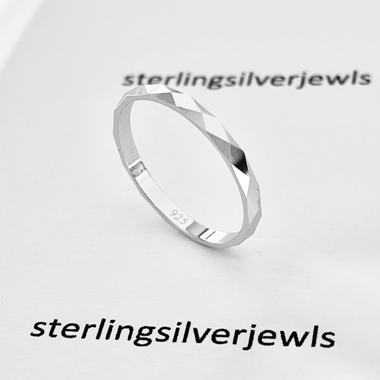 Sterling Silver Diamond Cut 2mm Band Ring, Wedding Silver Rings, Stackable Bands