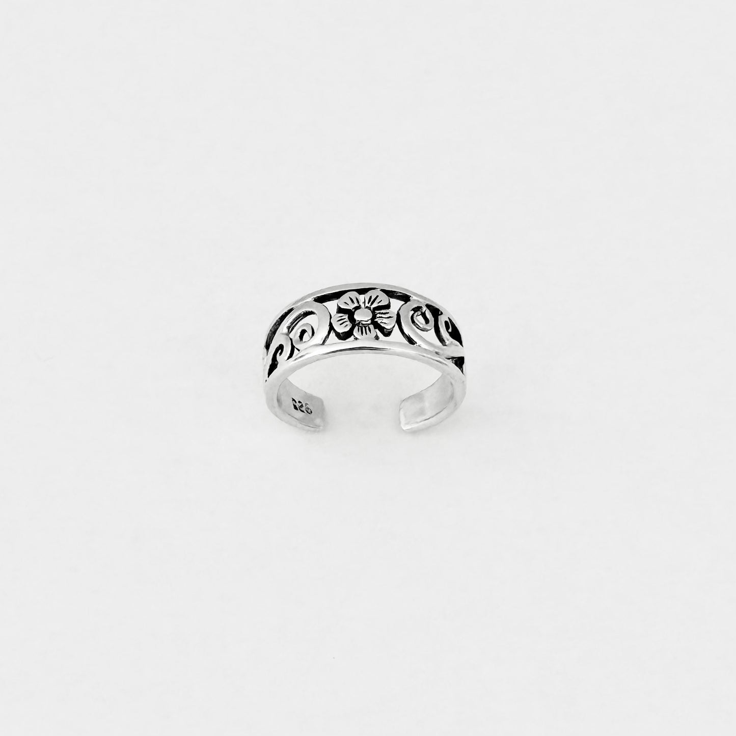 925 Sterling Silver Swirl & Flower Toe Ring | Forget Me Not Dainty Silver Ring
