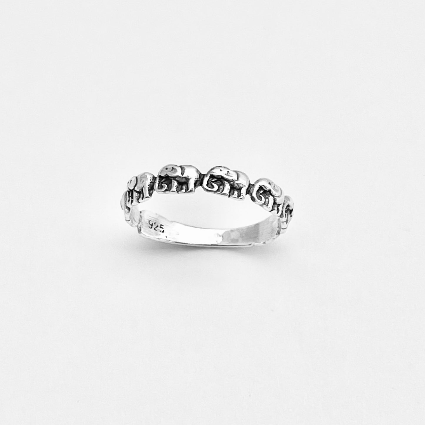 925 Sterling Silver Little Elephants Band Ring | Good Luck Stackable Animal Silver Rings