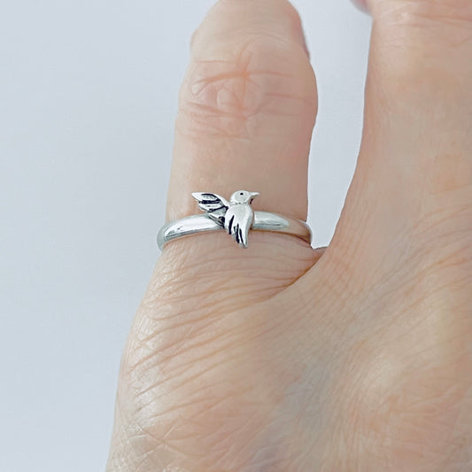 925 Sterling Silver Tiny Hummingbird Ring – Minimalist Spirit Bird Silver Rings