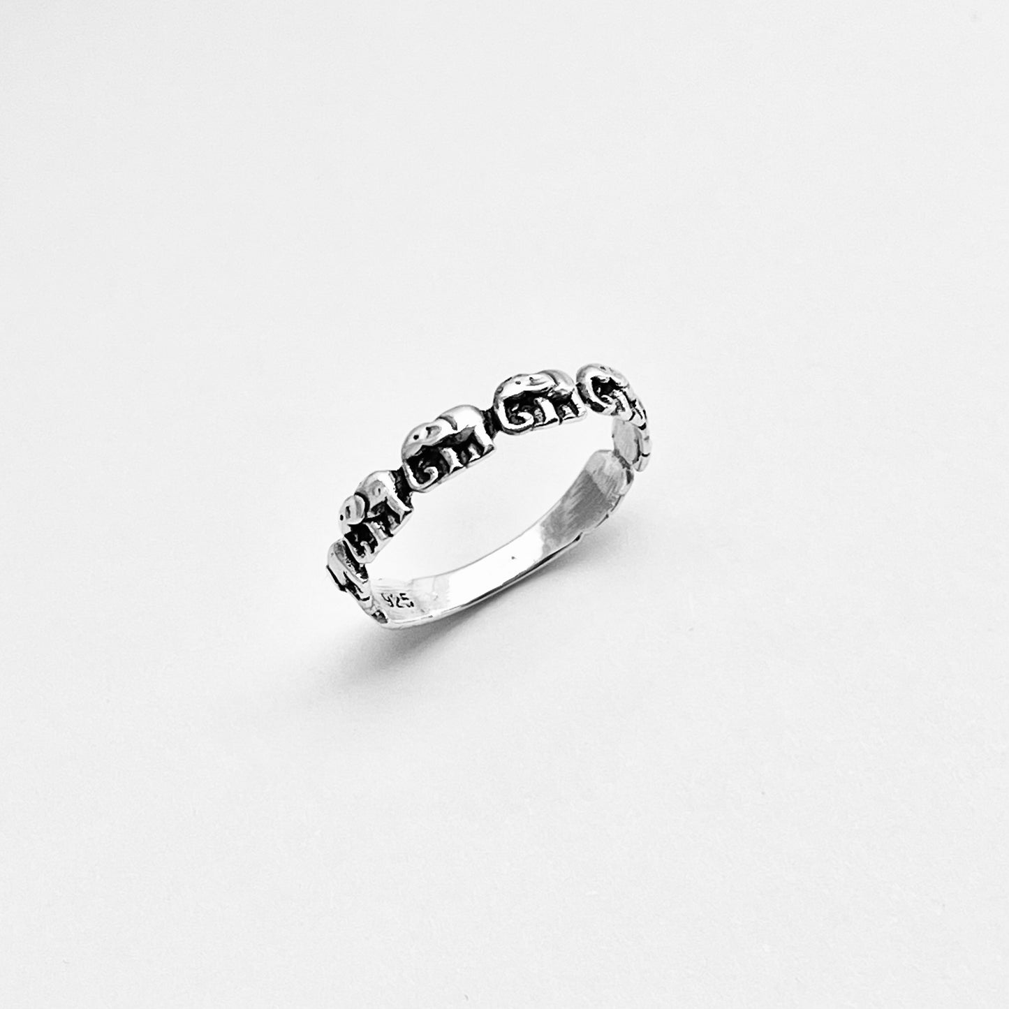 925 Sterling Silver Little Elephants Band Ring | Good Luck Stackable Animal Silver Rings