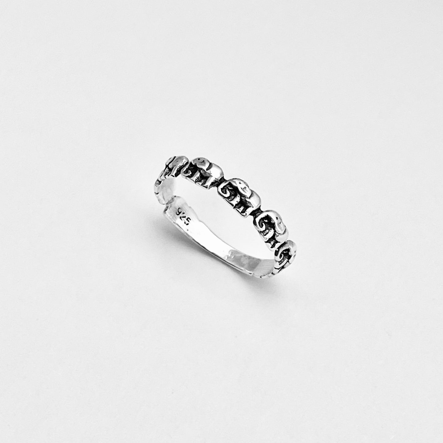 925 Sterling Silver Little Elephants Band Ring | Good Luck Stackable Animal Silver Rings