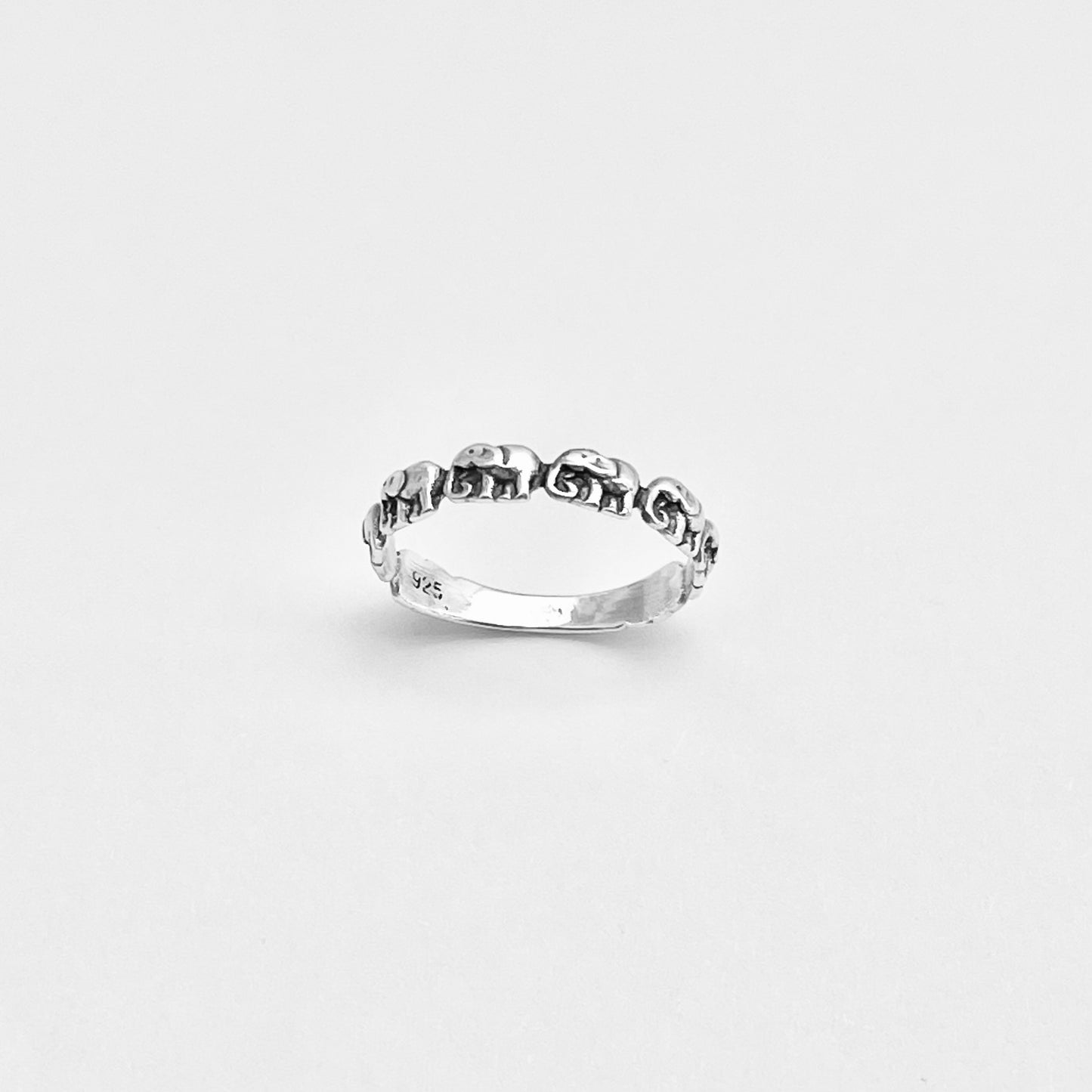 925 Sterling Silver Little Elephants Band Ring | Good Luck Stackable Animal Silver Rings