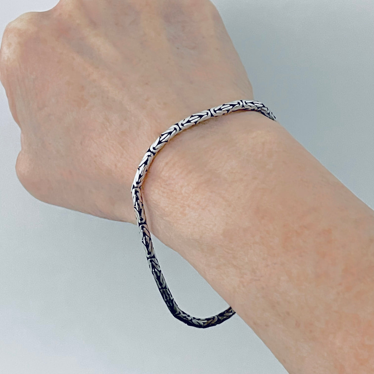 925 Sterling Silver Unisex Byzantine Bracelet | Bali Style Boho Silver Bracelets Anklets