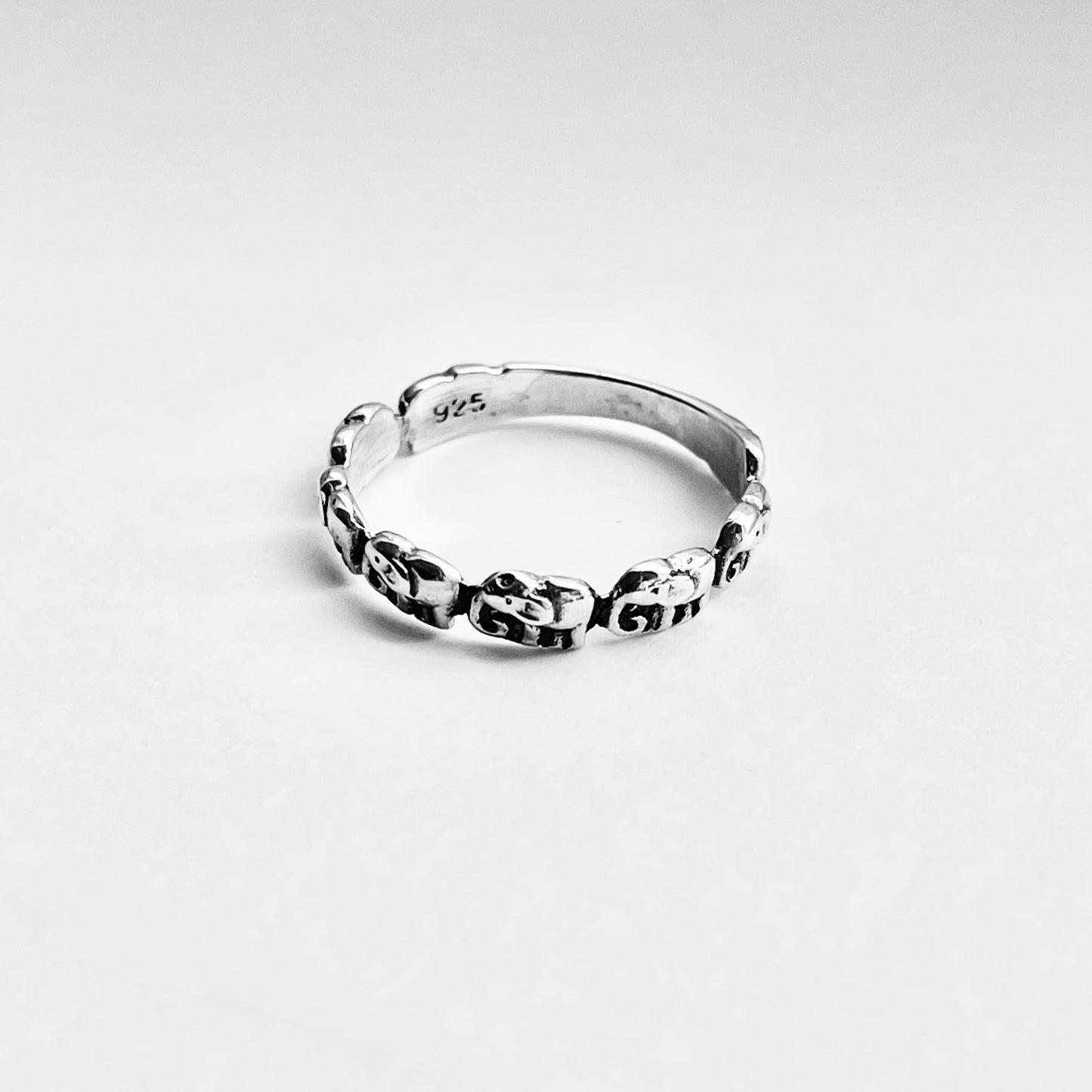 925 Sterling Silver Little Elephants Band Ring | Good Luck Stackable Animal Silver Rings