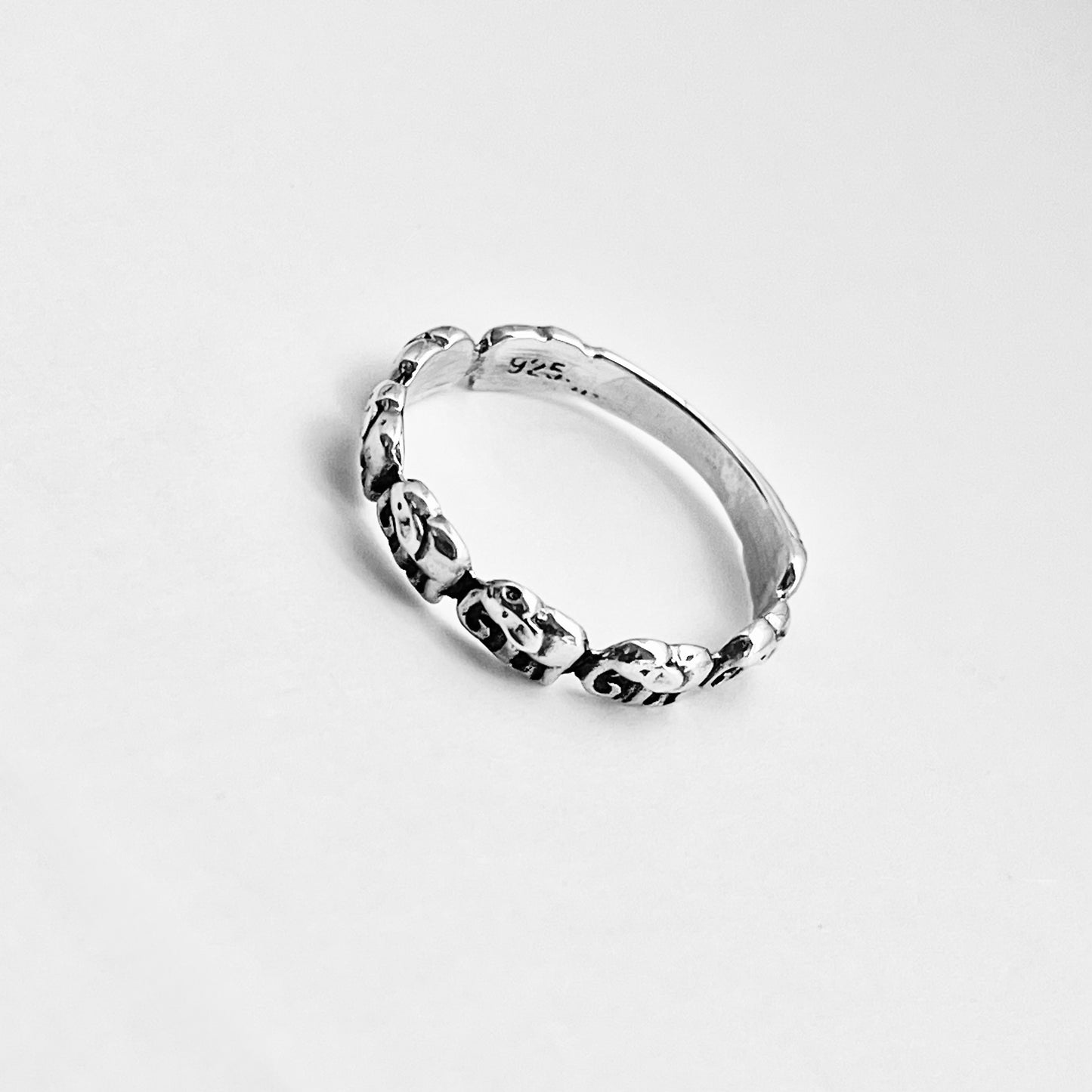 925 Sterling Silver Little Elephants Band Ring | Good Luck Stackable Animal Silver Rings
