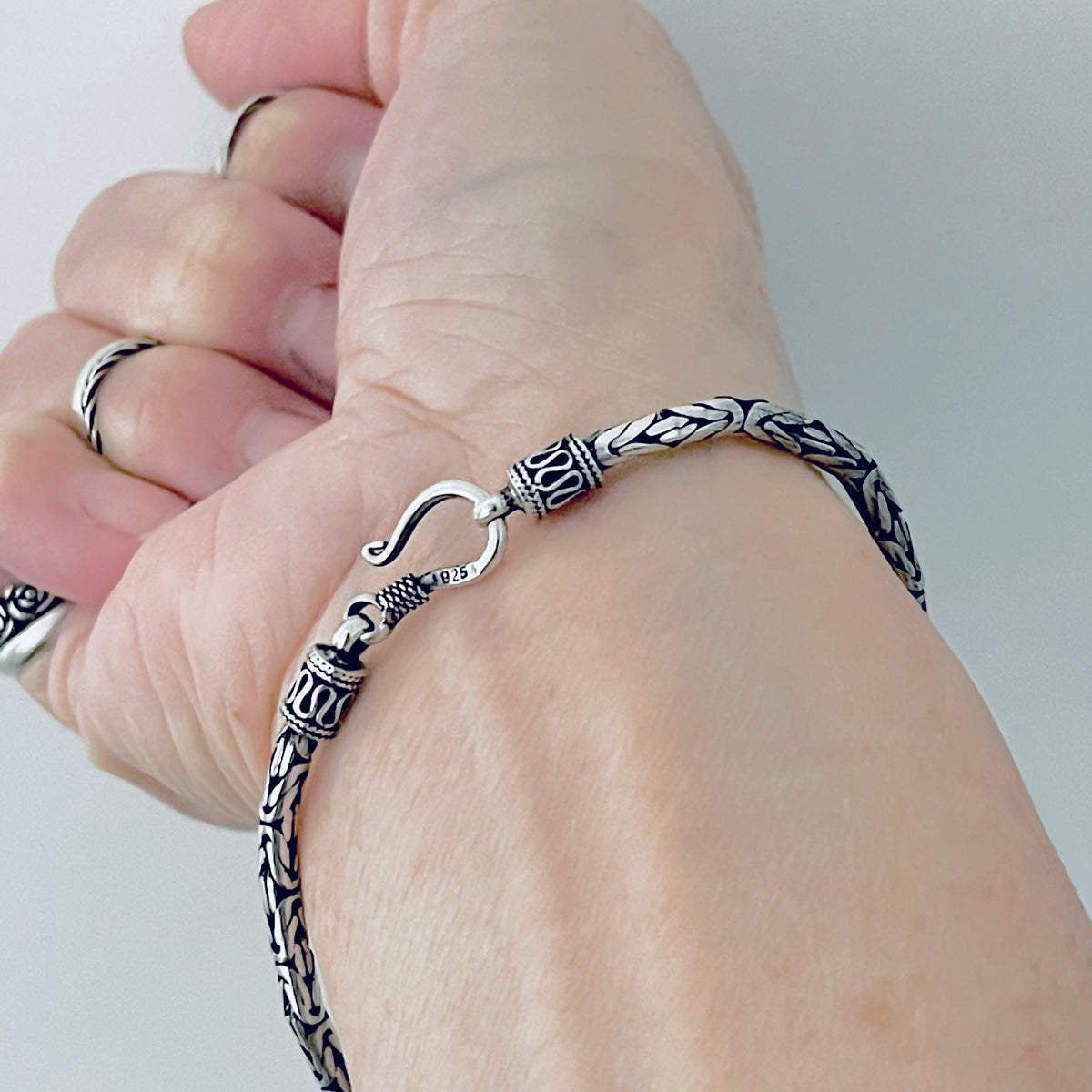 925 Sterling Silver Unisex Byzantine Bracelet | Bali Style Boho Silver Bracelets Anklets