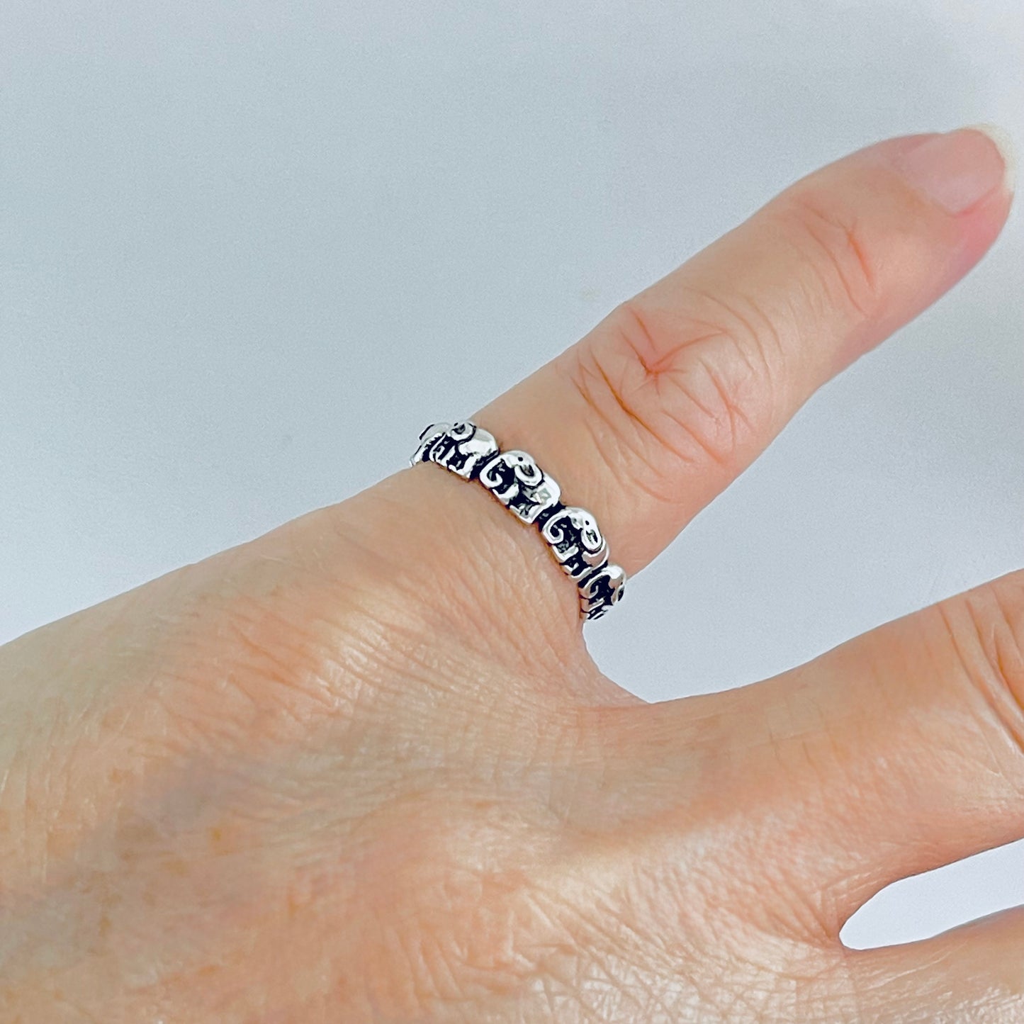 925 Sterling Silver Little Elephants Band Ring | Good Luck Stackable Animal Silver Rings