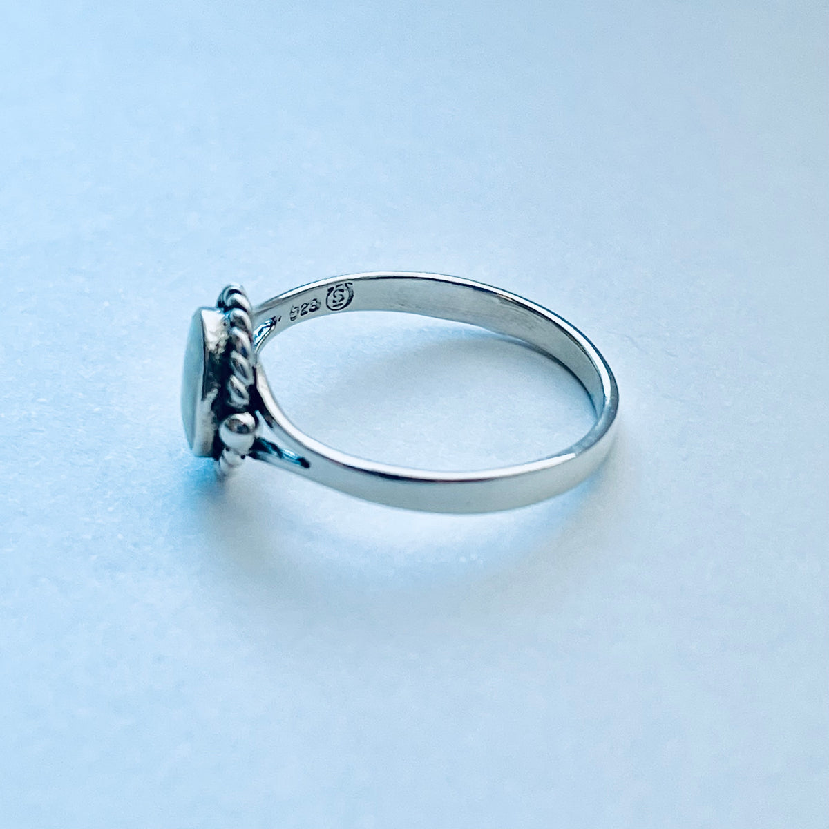 925 Sterling Silver Small White Lab Opal Ring with Braids | Dainty October Birthstone Silver Rings