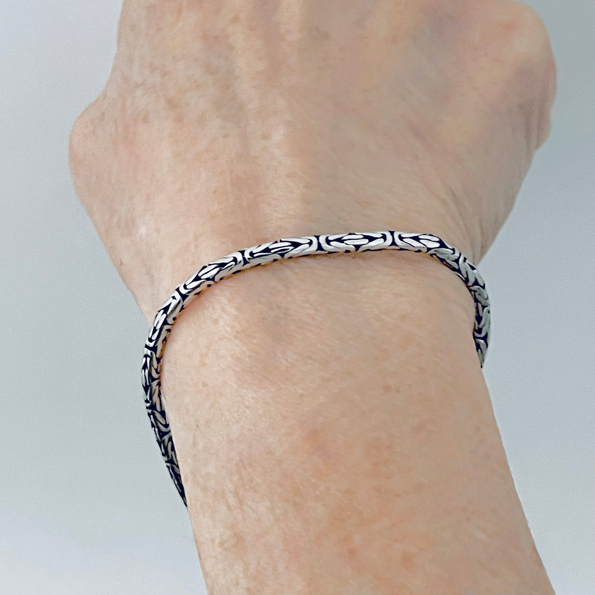 925 Sterling Silver Unisex Byzantine Bracelet | Bali Style Boho Silver Bracelets Anklets