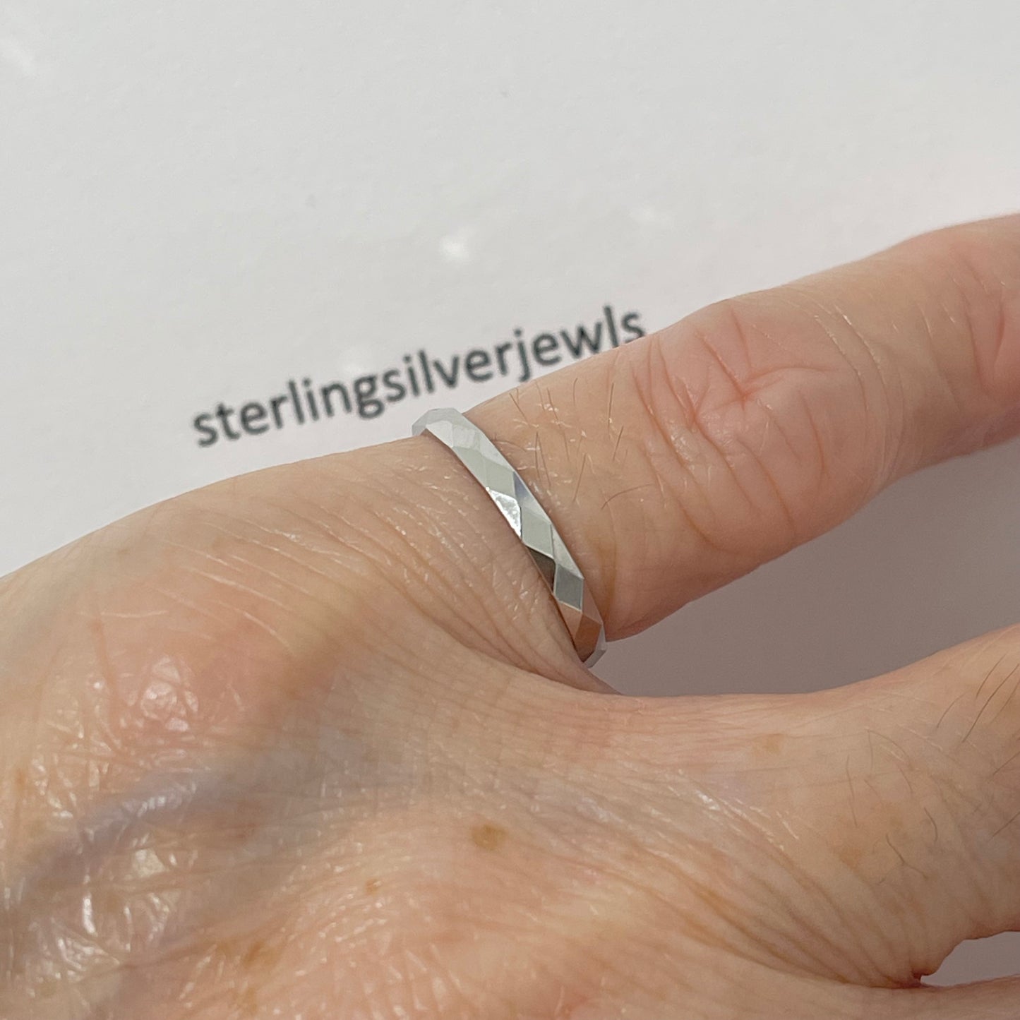 Sterling Silver Diamond Cut 2mm Band Ring, Wedding Silver Rings, Stackable Bands