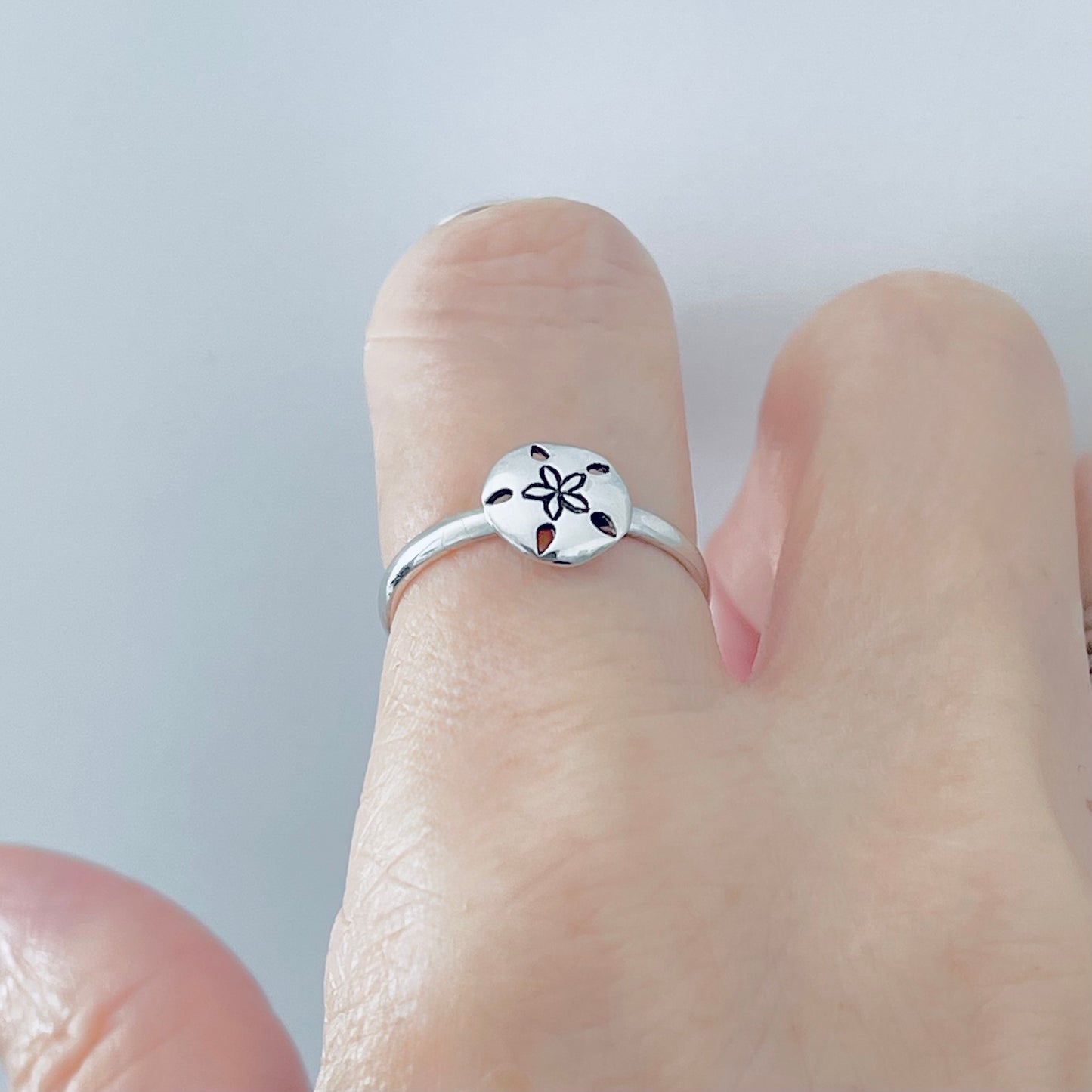 925 Sterling Silver Dainty Sand Dollar Ring | Beach Ocean Seashell Silver Rings