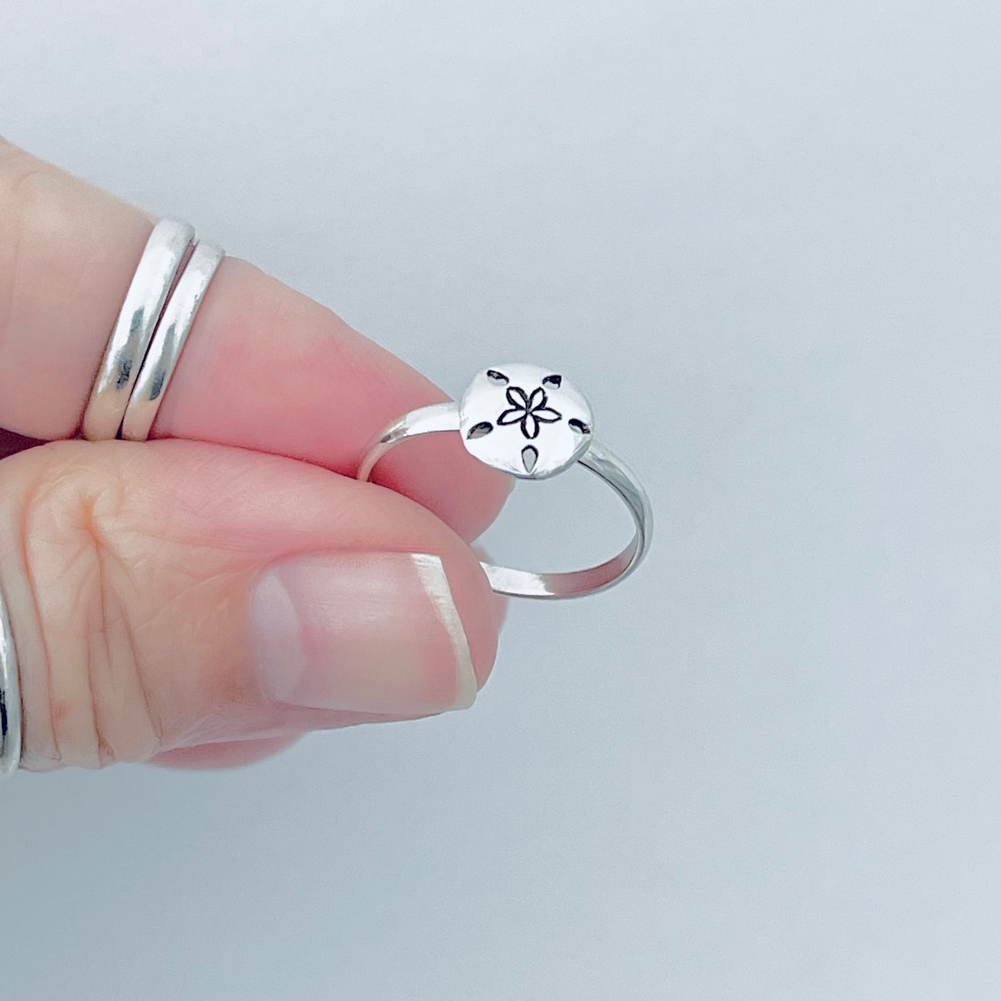 925 Sterling Silver Dainty Sand Dollar Ring | Beach Ocean Seashell Silver Rings