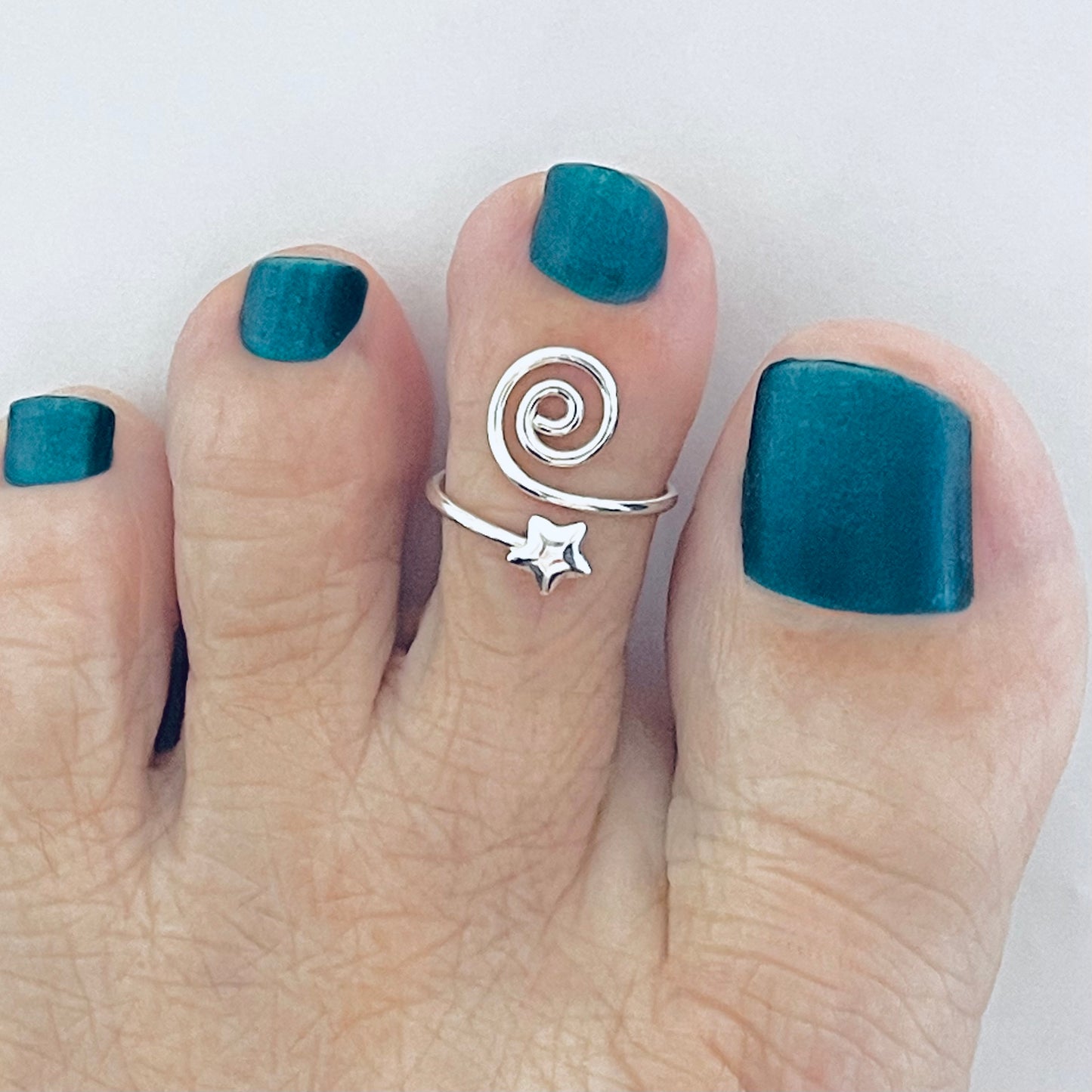Sterling Silver Delicate Wire Spiral and Star Toe Ring, Celestial Jewelry, Swirl Rings, Stars