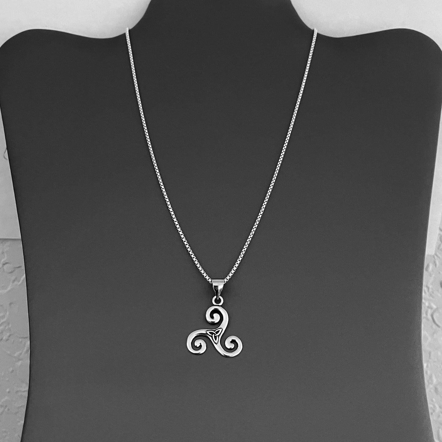 Sterling Silver Little Triquetra and Triskele Necklace, Celtic Silver Necklaces, Triskelion Chain