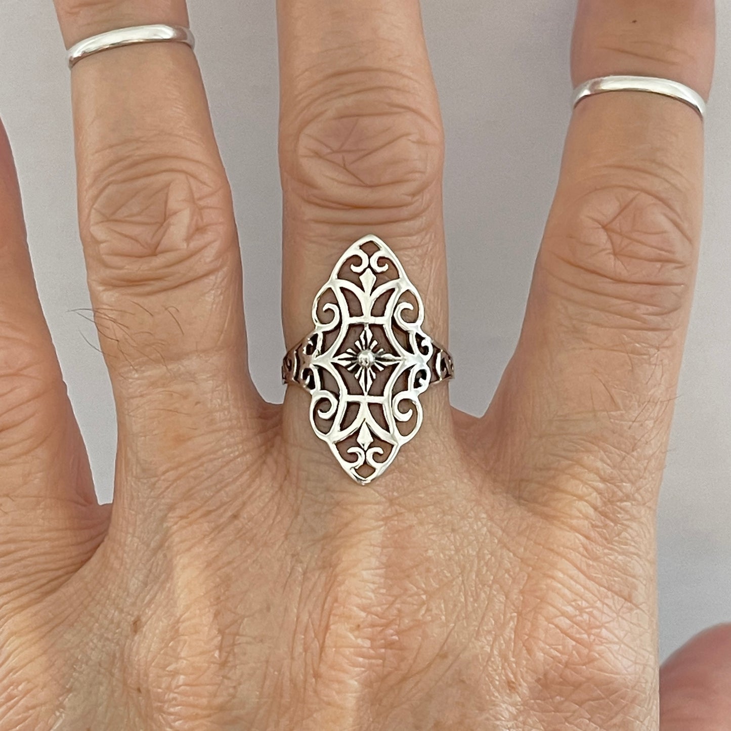 Sterling Silver Thin Delicate Scrolls and Filigree Ring, Statement Minimalist Silver Rings