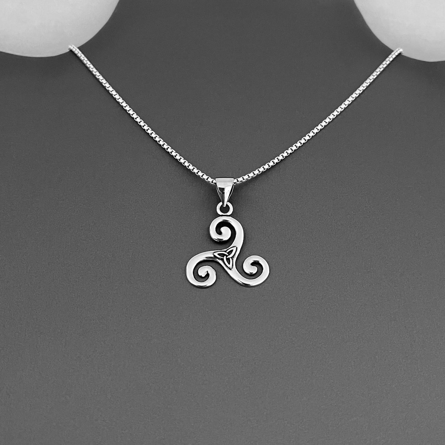 Sterling Silver Little Triquetra and Triskele Necklace, Celtic Silver Necklaces, Triskelion Chain