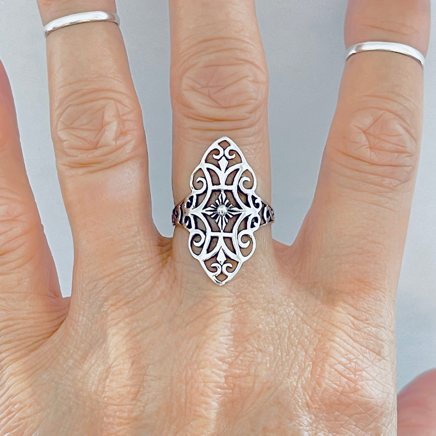 Sterling Silver Thin Delicate Scrolls and Filigree Ring, Statement Minimalist Swirl Rings