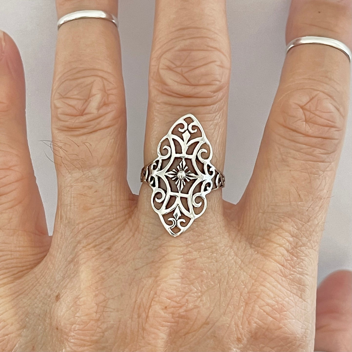 Sterling Silver Thin Delicate Scrolls and Filigree Ring, Statement Minimalist Silver Rings