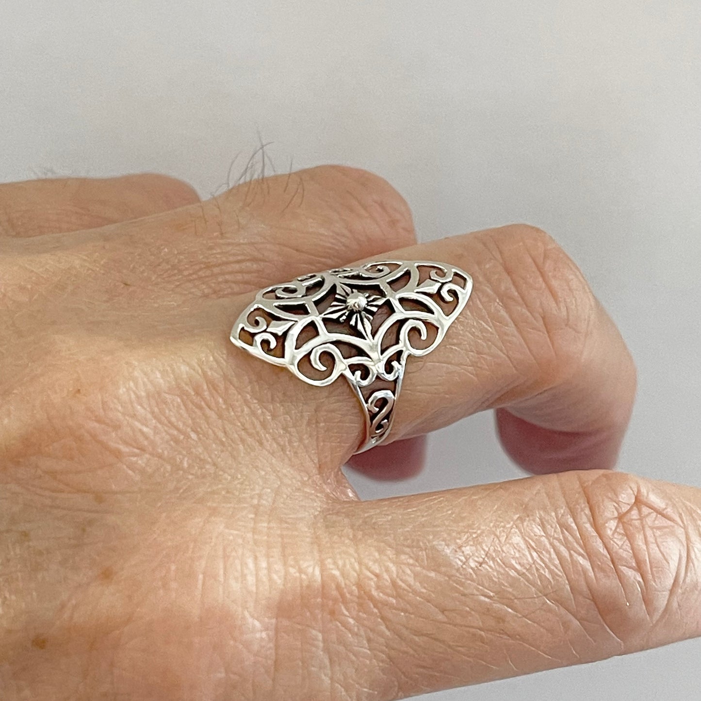 Sterling Silver Thin Delicate Scrolls and Filigree Ring, Statement Minimalist Silver Rings