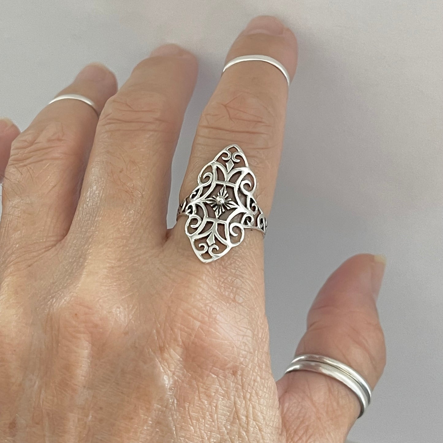 Sterling Silver Thin Delicate Scrolls and Filigree Ring, Statement Minimalist Silver Rings