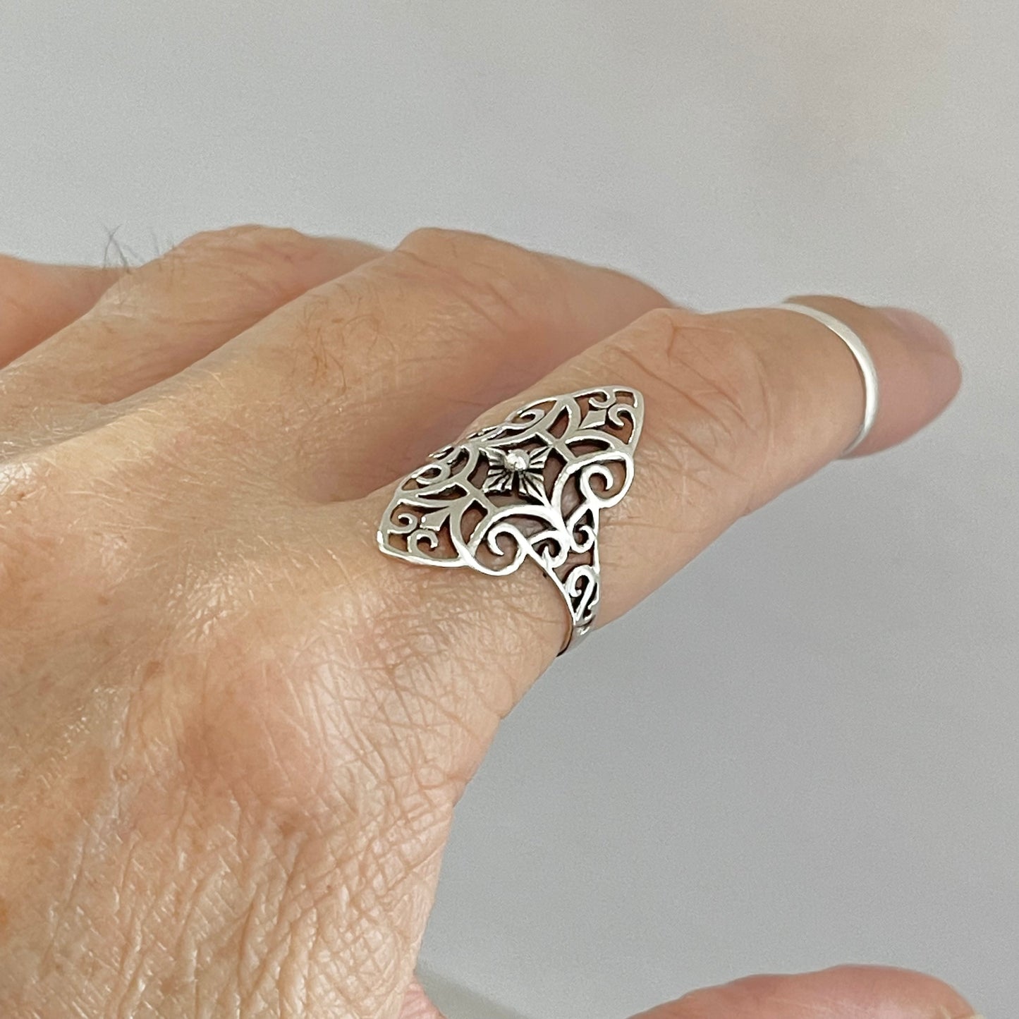 Sterling Silver Thin Delicate Scrolls and Filigree Ring, Statement Minimalist Silver Rings